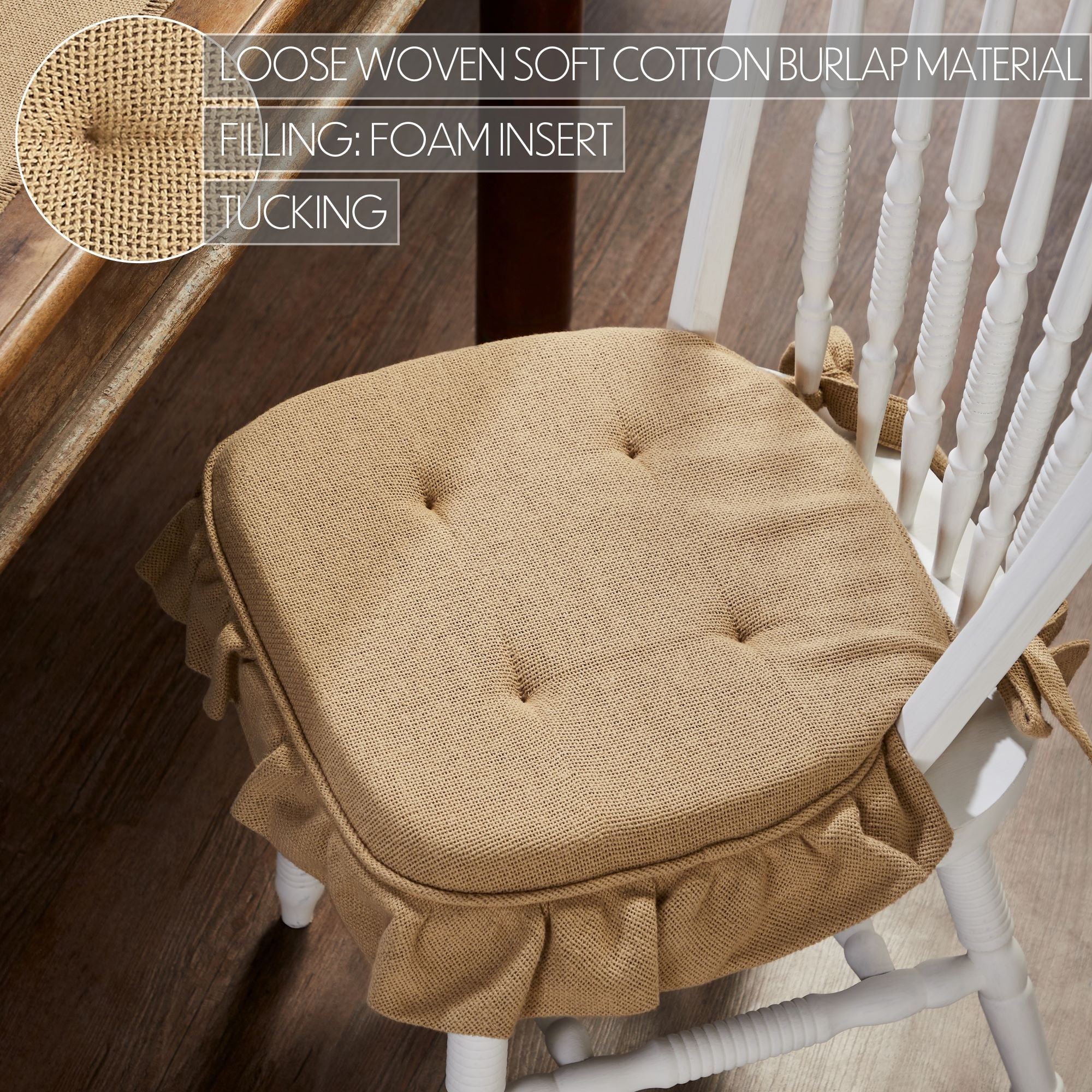 Burlap Natural Ruffled Chair Pad 16.5x18