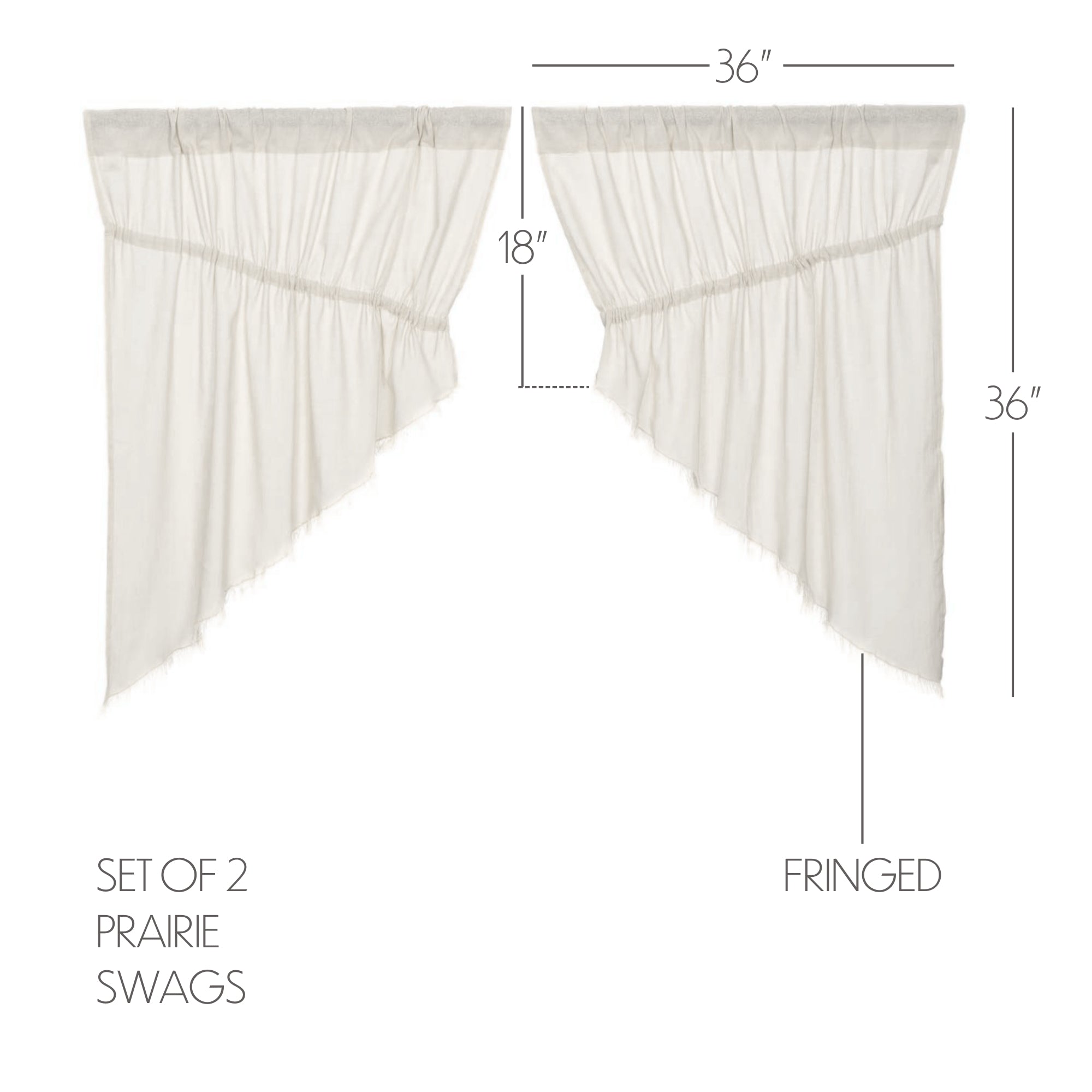 Tobacco Cloth Antique White Prairie Swag Fringed Set of 2 36x36x18