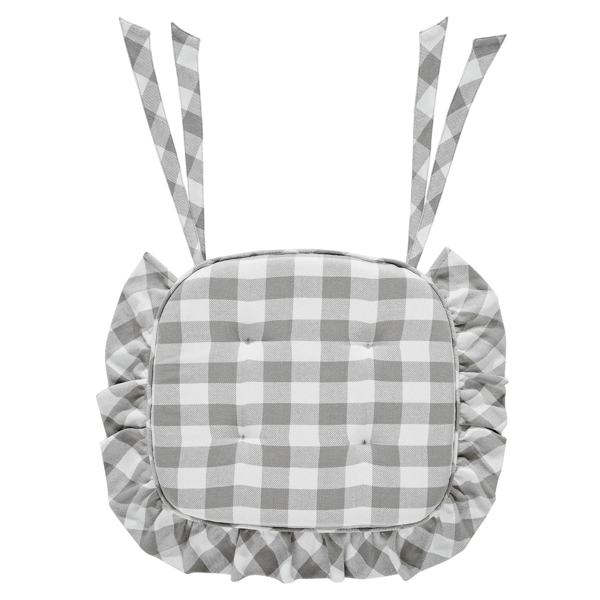Annie Buffalo Check Grey Ruffled Chair Pad 16.5x18
