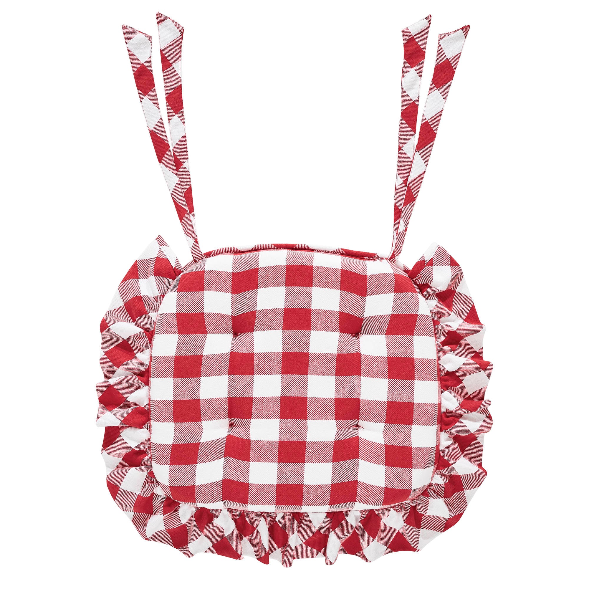 Annie Buffalo Check Red Ruffled Chair Pad 16.5x18