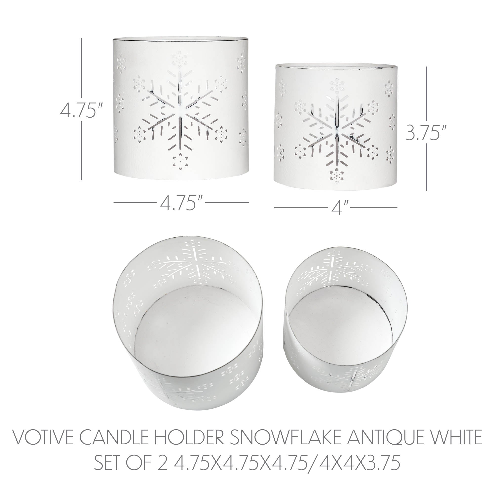Scenic Snowflake Distressed White Metal Candle Holder Set of 2 - 3.75/4.75 inch