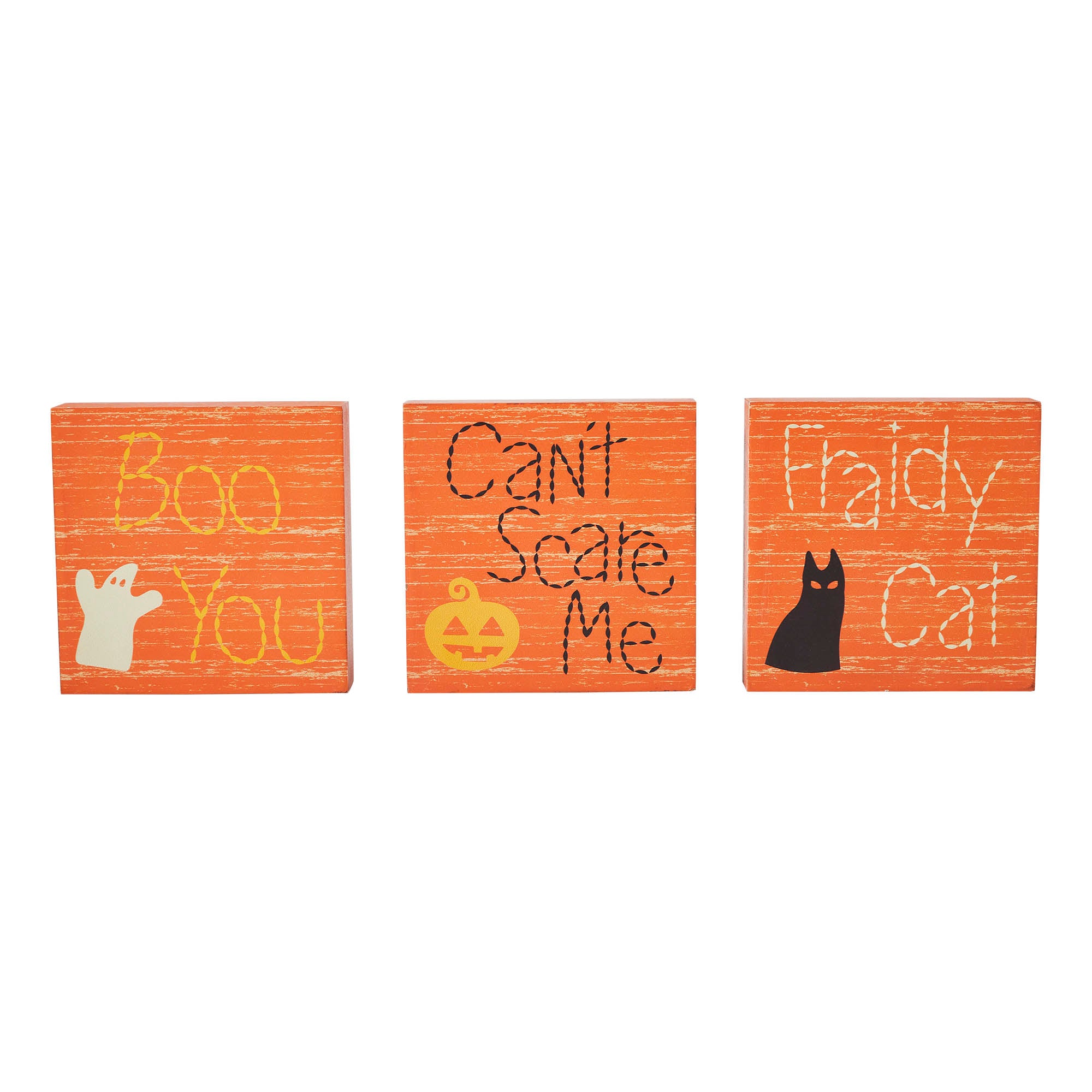 Boo You Can't Scare Me Fraidy Cat Blocks Set of 3 5x5x1
