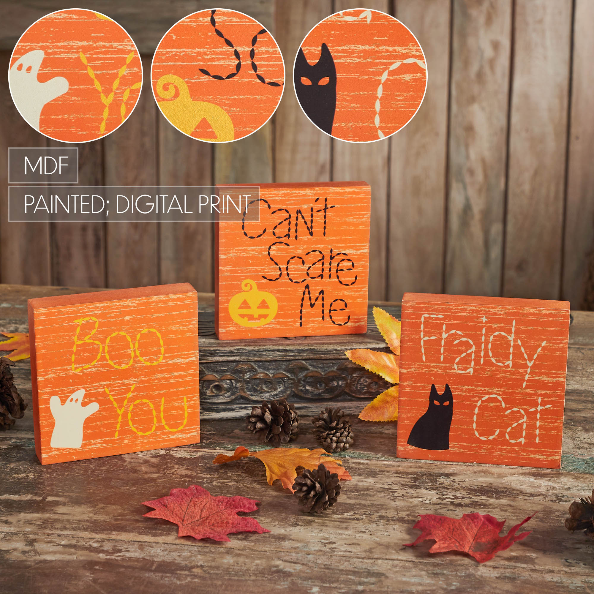 Boo You Can't Scare Me Fraidy Cat Blocks Set of 3 5x5x1