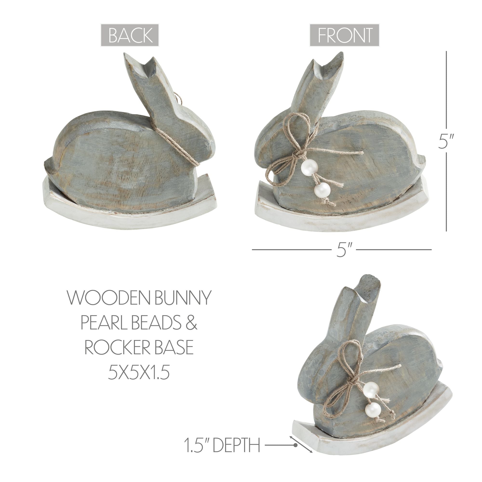 Bunny Hop Wooden Bunny w/ Pearl Beads & Rocker Base 5x5x1.5
