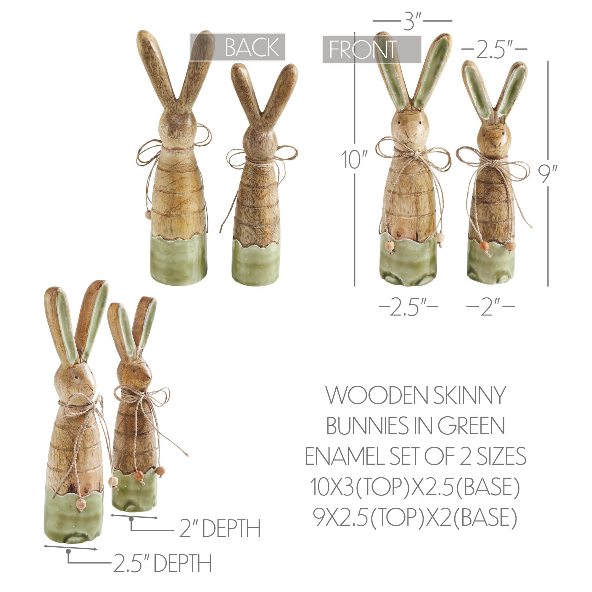 Bunny Hop Wooden Skinny Bunnies In Green Enamel Set of 2 Sizes