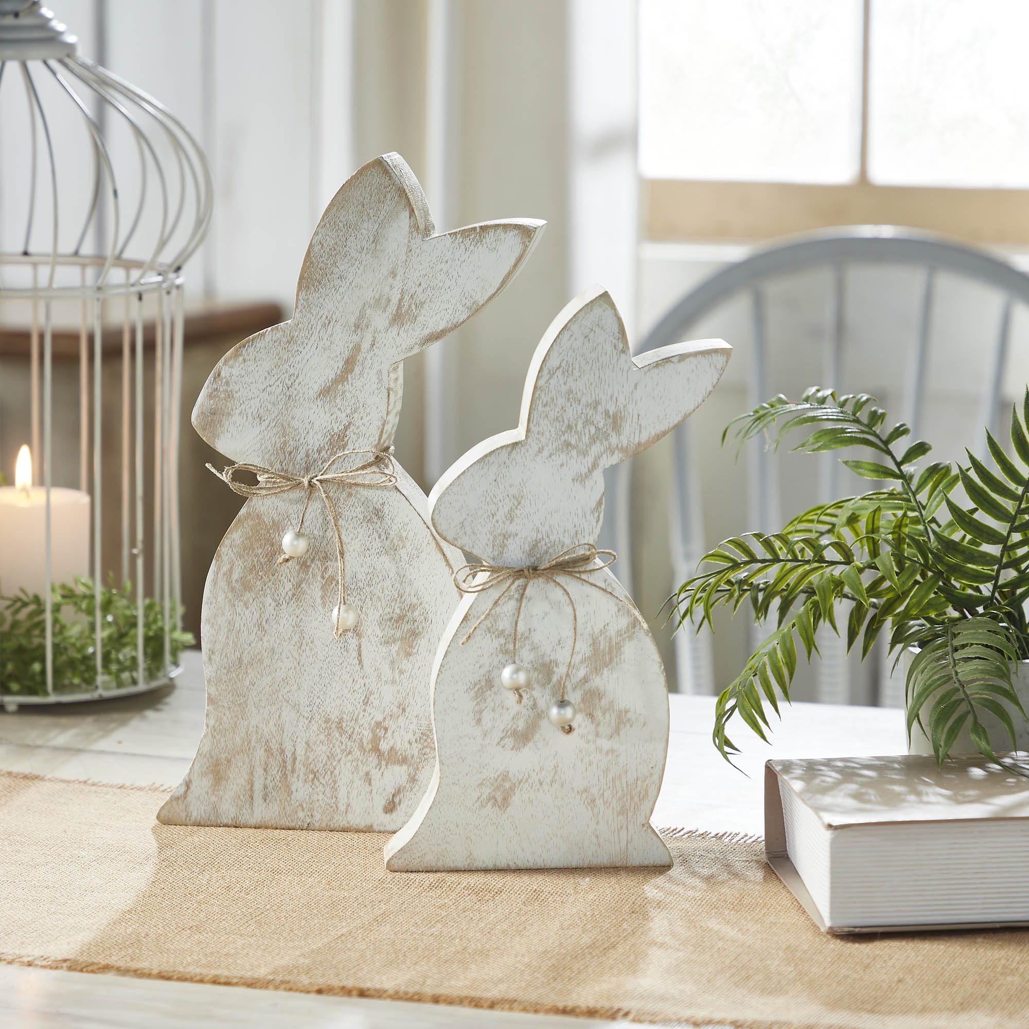 Spring In Bloom Wooden Upright Bunny Silhouette w/ Twine 13.75x6.75x1.5