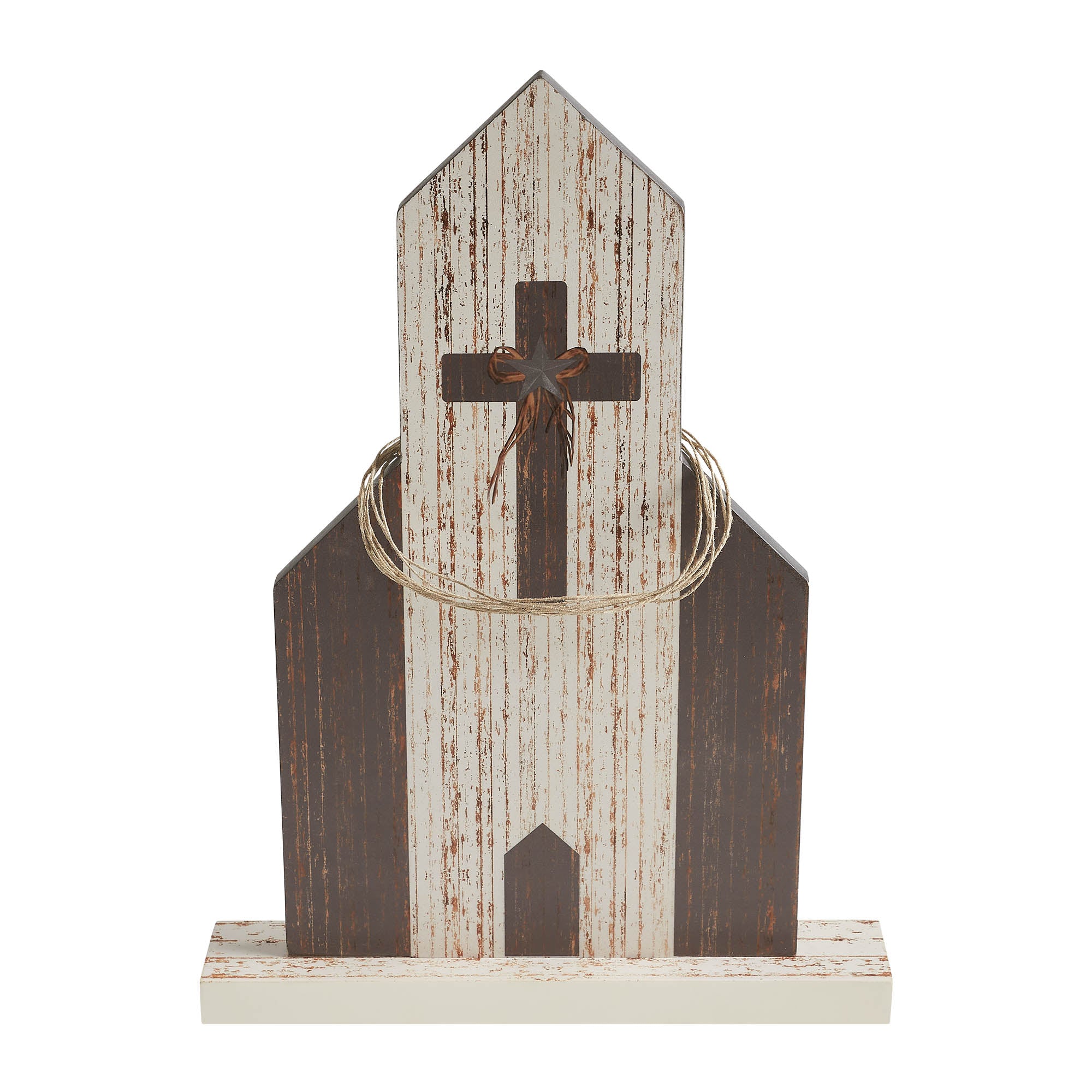 Celebrate Grace Church w/ Cross Star & Jute Twine Coil 18.7x13.75x2.5