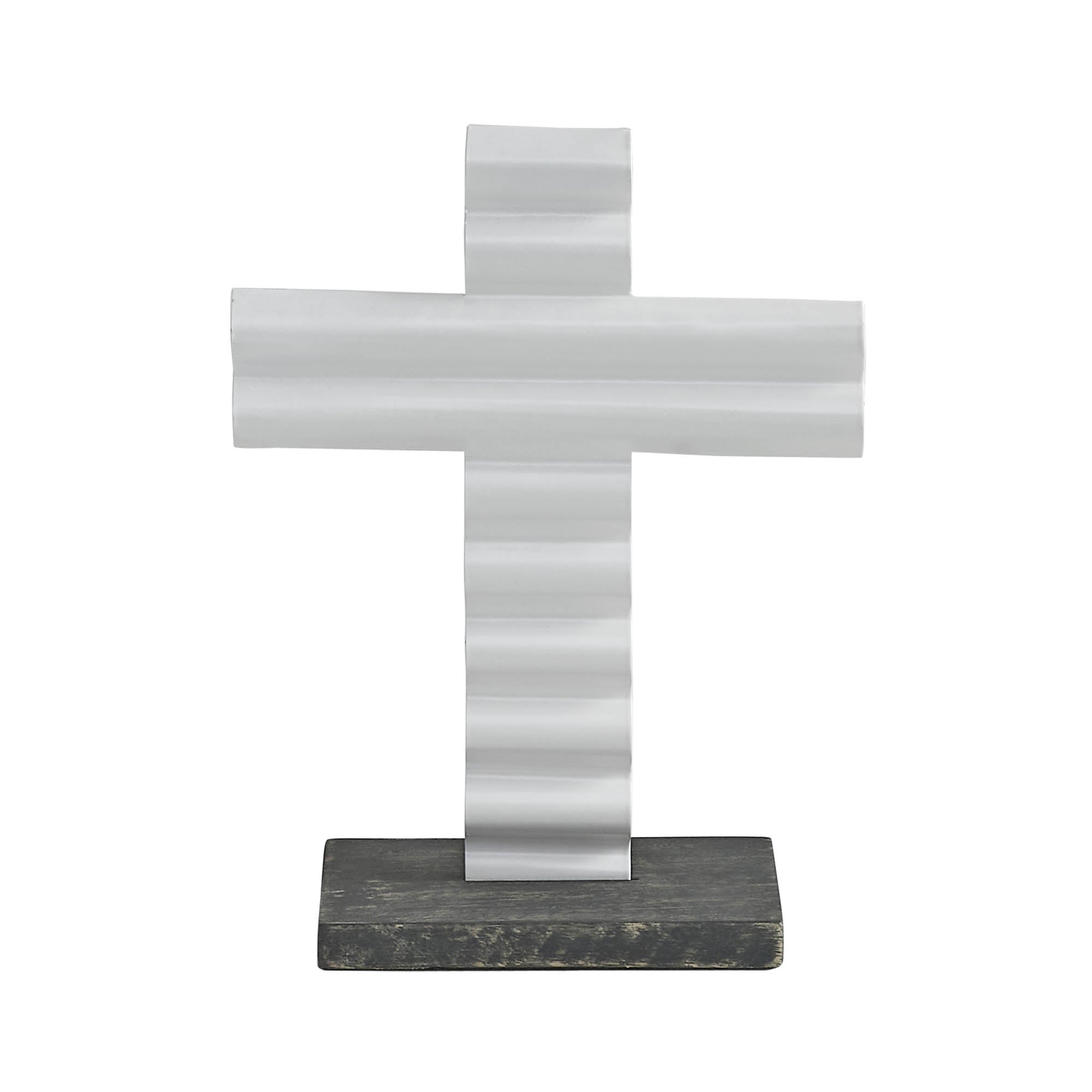 Celebrate Grace Metal Holy Cross w/ Wooden Base 8x6x2.3