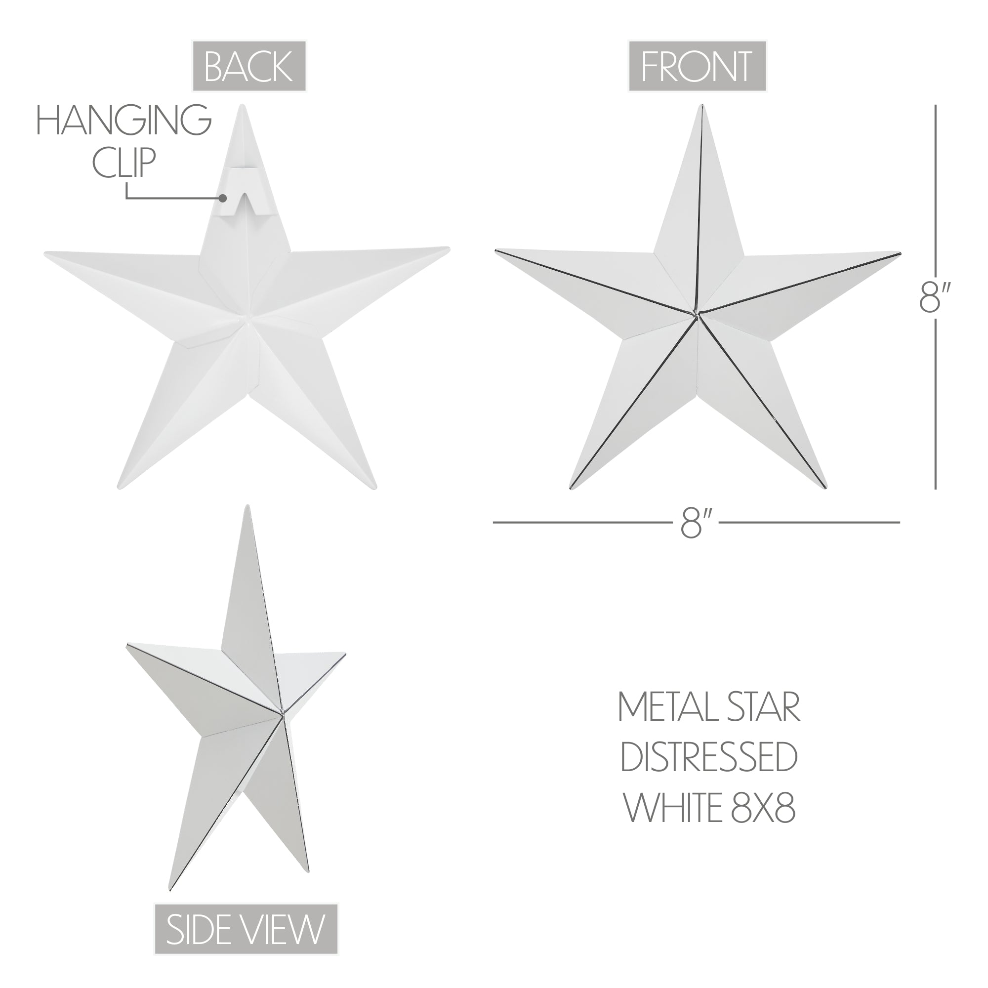Metal Star White Distressed 8x8