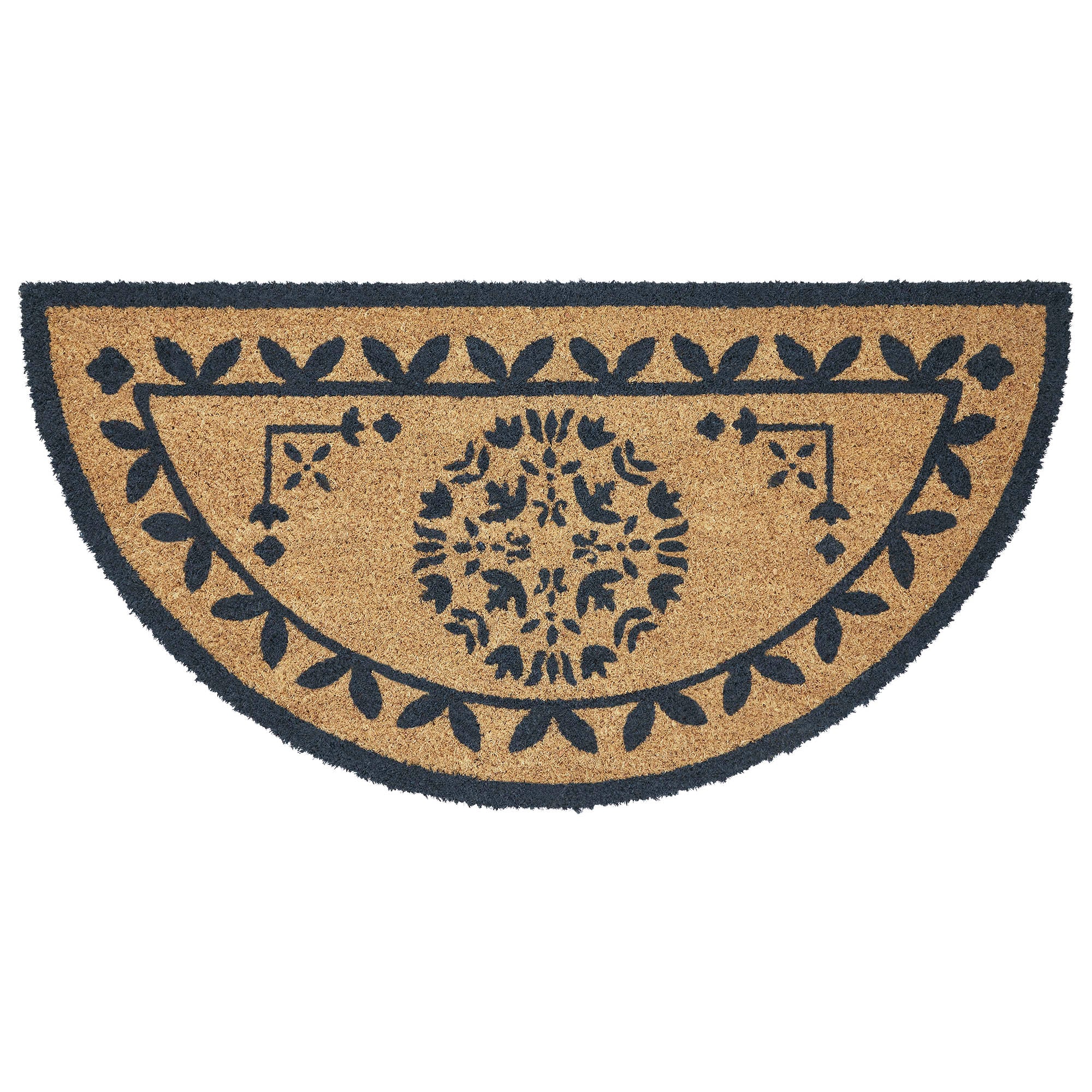 Charleston Mosaic Charcoal Coir Rug Half Circle 16.5x33