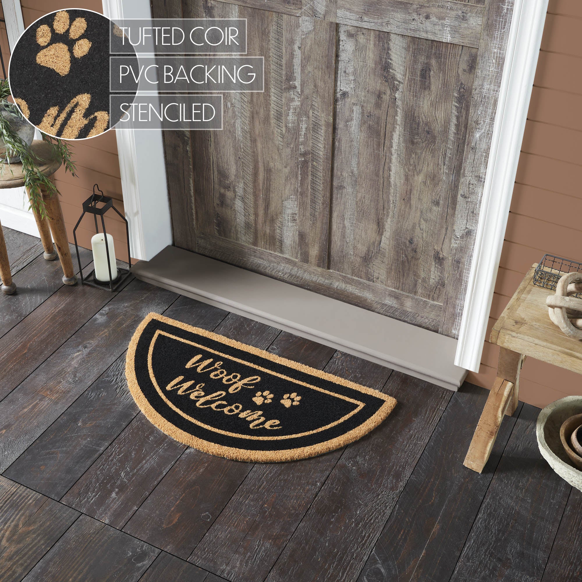 Woof Welcome Coir Rug Half Circle 16.5x33