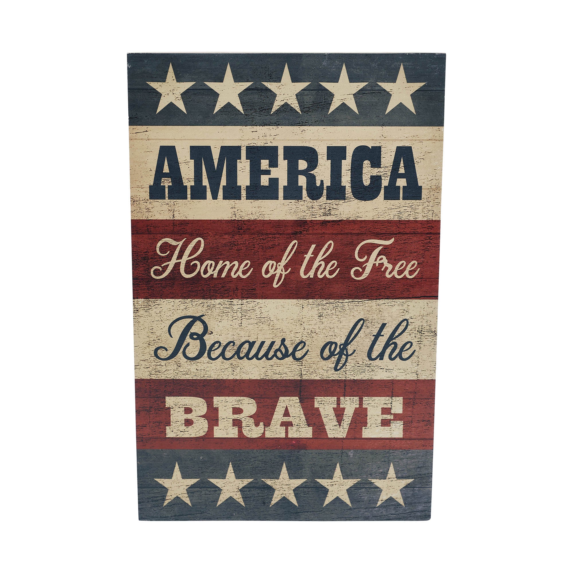AMERICA Home Of The Free Because Of The Brave w/ Stars & Stripes Wall Sign 16x10