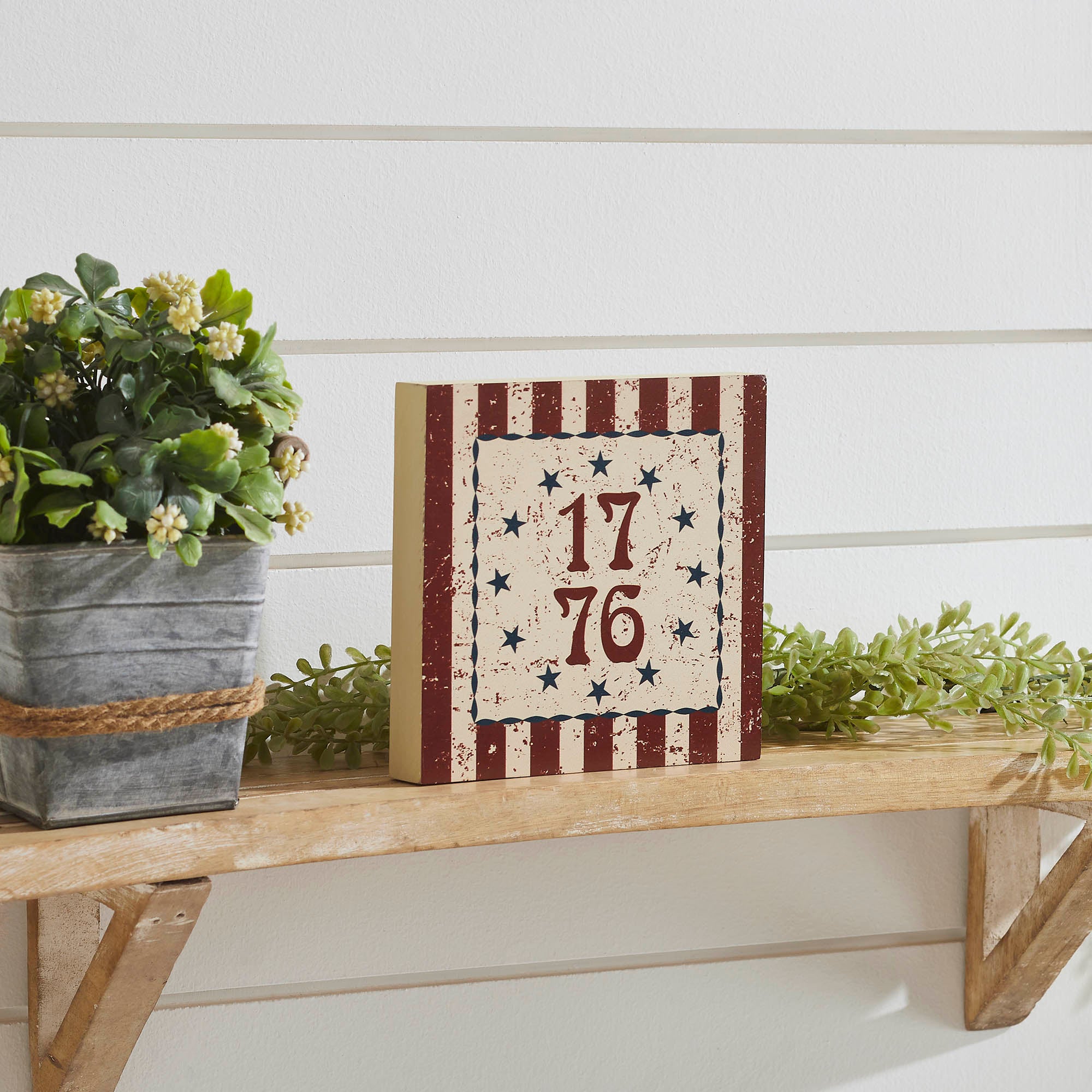 My Country 1776 w/ Blue Stars & Stripes Block Sign 6x6x1