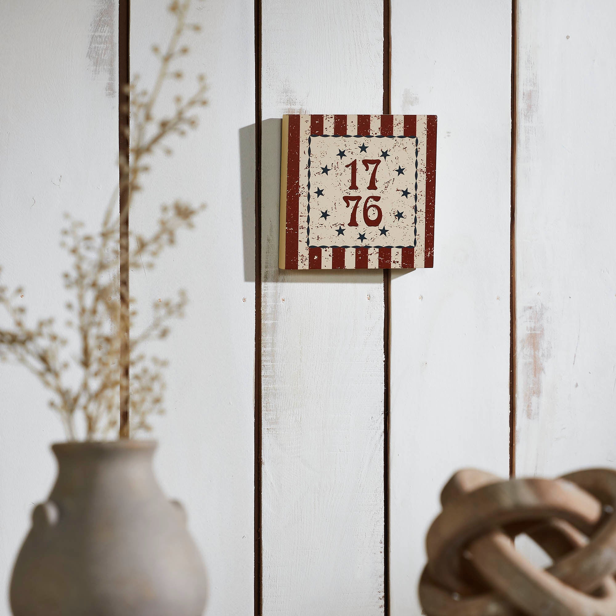 My Country 1776 w/ Blue Stars & Stripes Block Sign 6x6x1