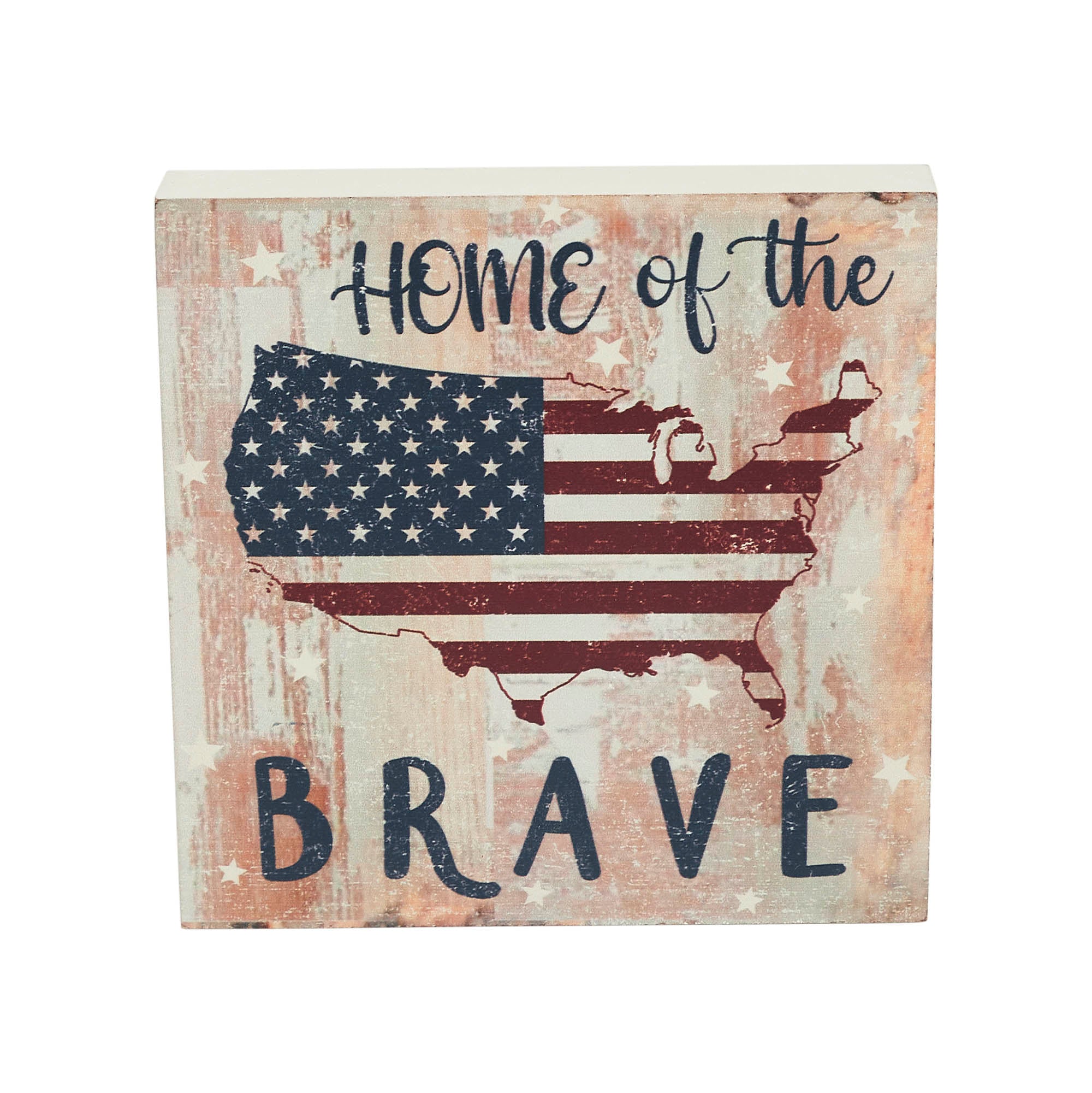 My Country Home Of The Brave American Flag On Map Block Sign 6x6x1