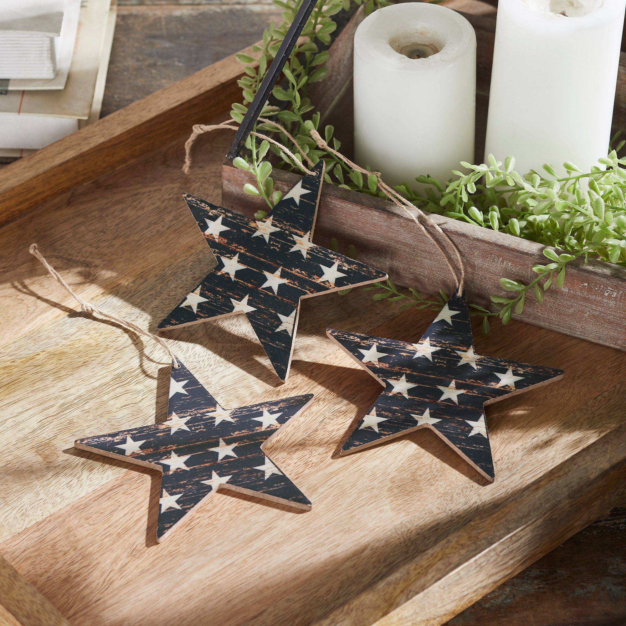 My Country White Stars On Navy Star Ornament 5.25x5x0.125 Set of 3