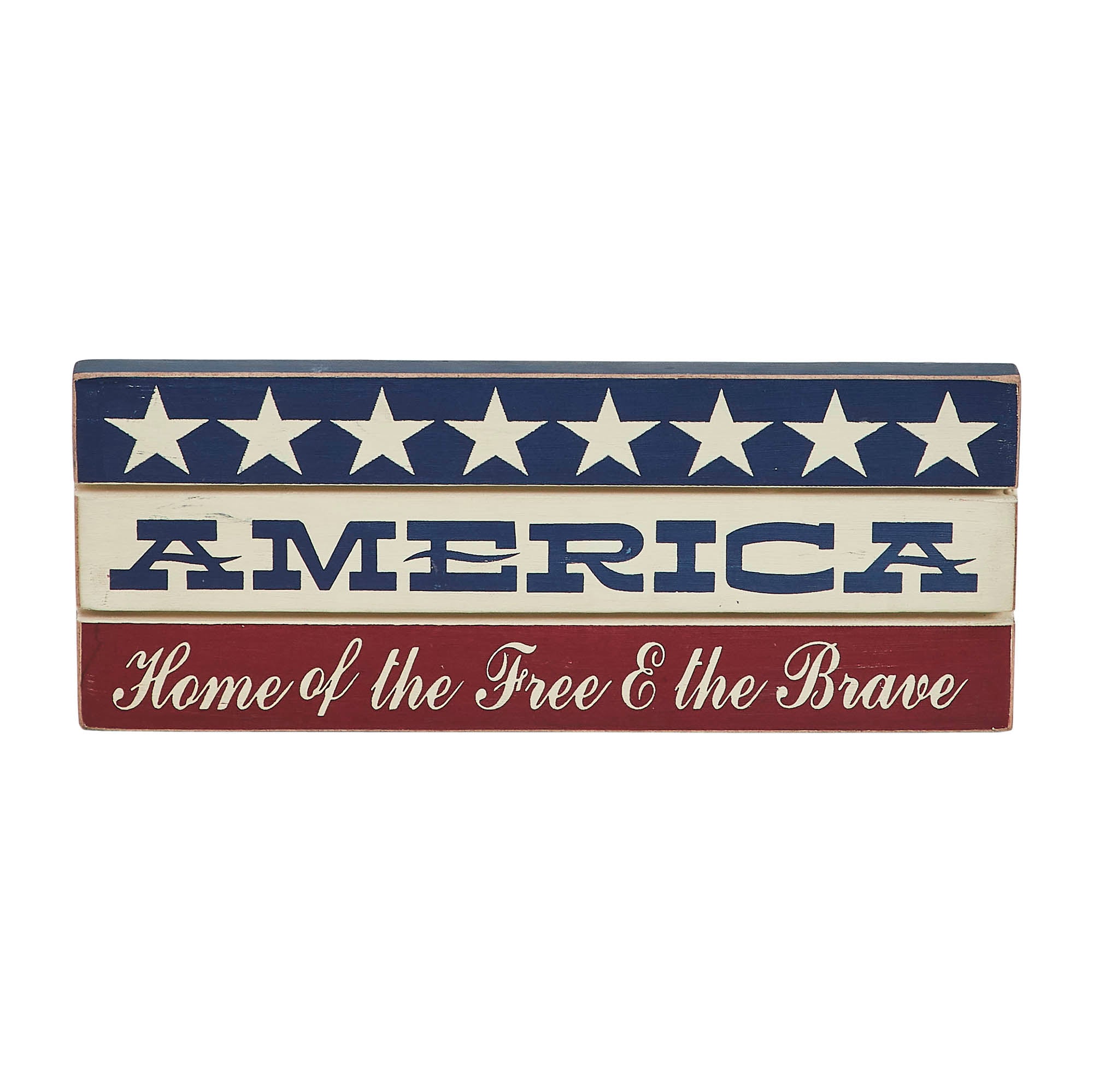 AMERICA Home Of The Free And The Brave w/ White Stars On Blue Stripe Sign 3.5x9