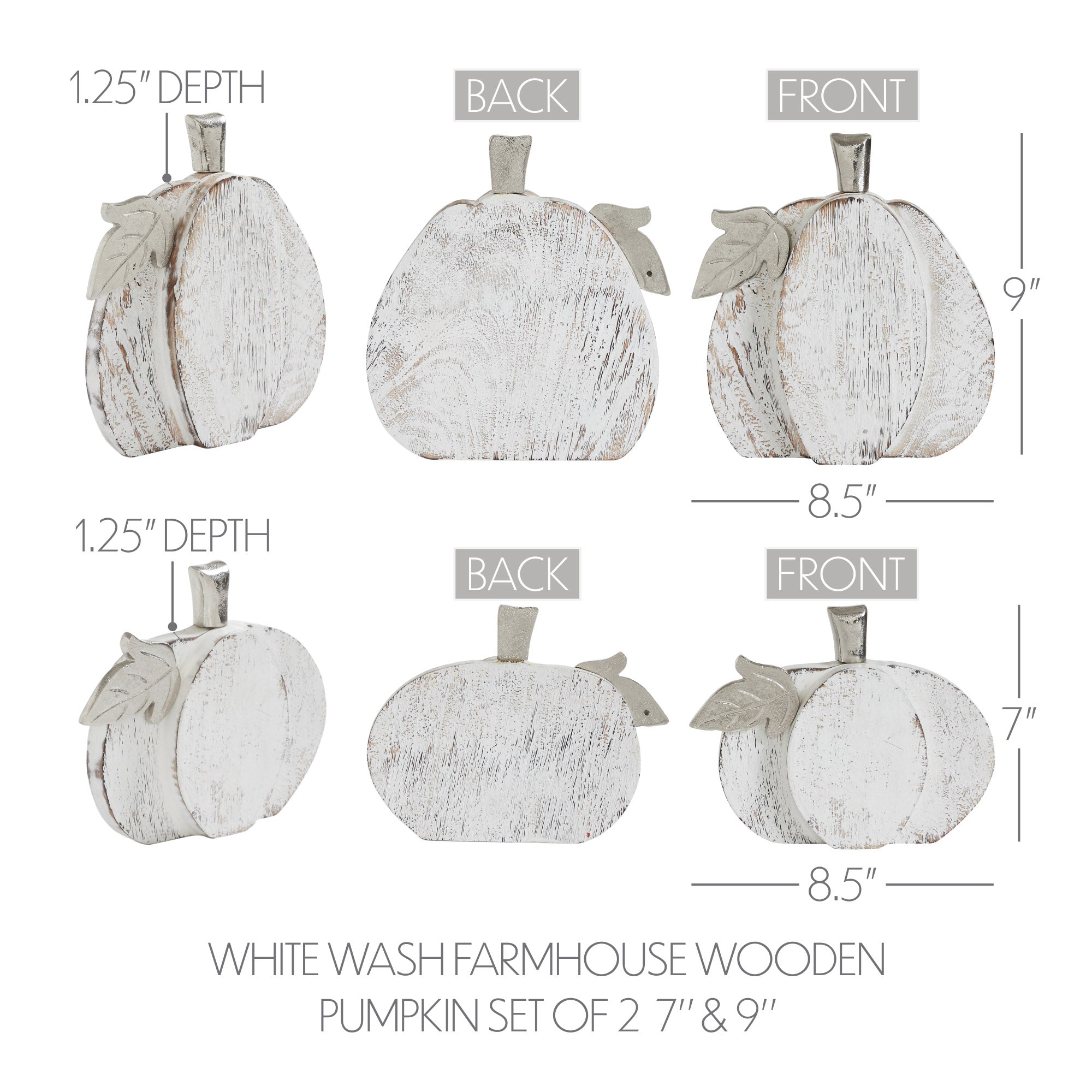 White Wash Farmhouse Wooden Pumpkin Set of 2 - 7 and 9 inch