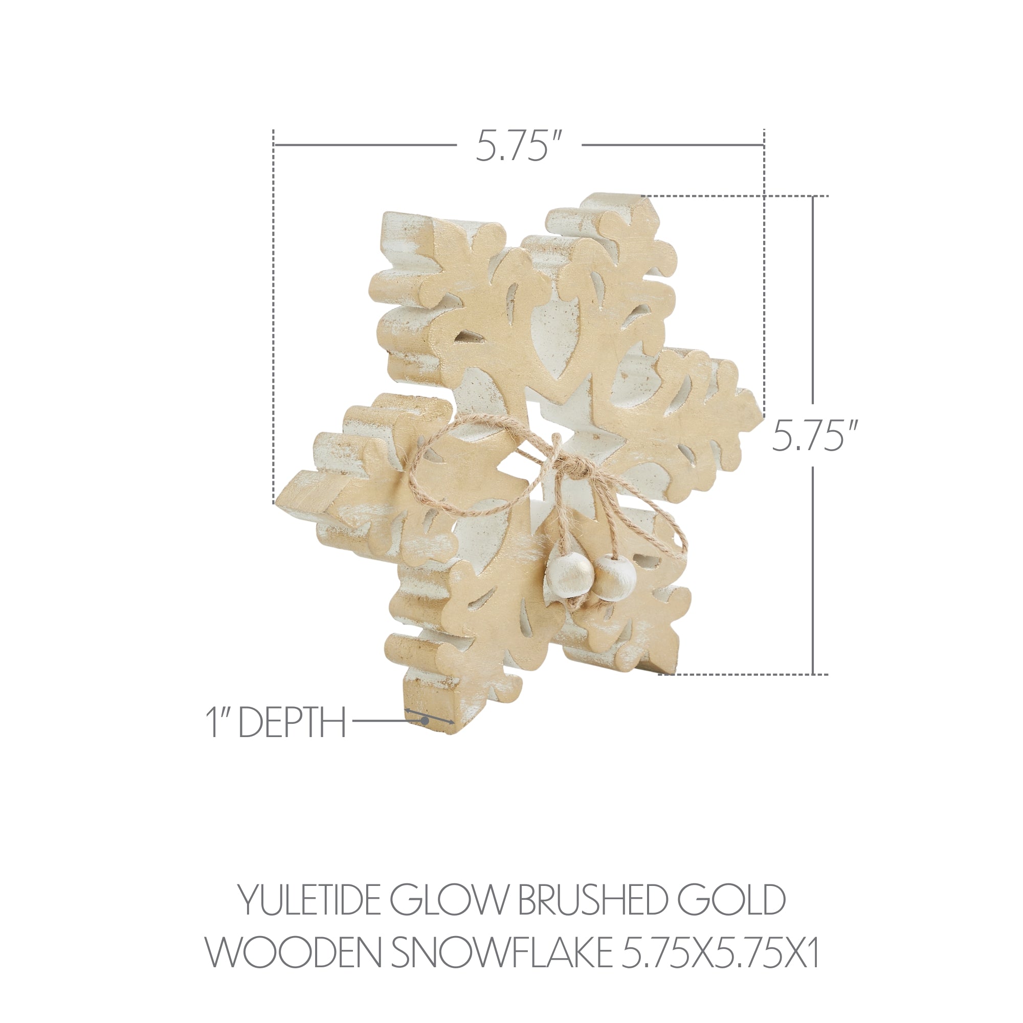 Yuletide Glow Brushed Gold Wooden Snowflake 5.75x5.75x1