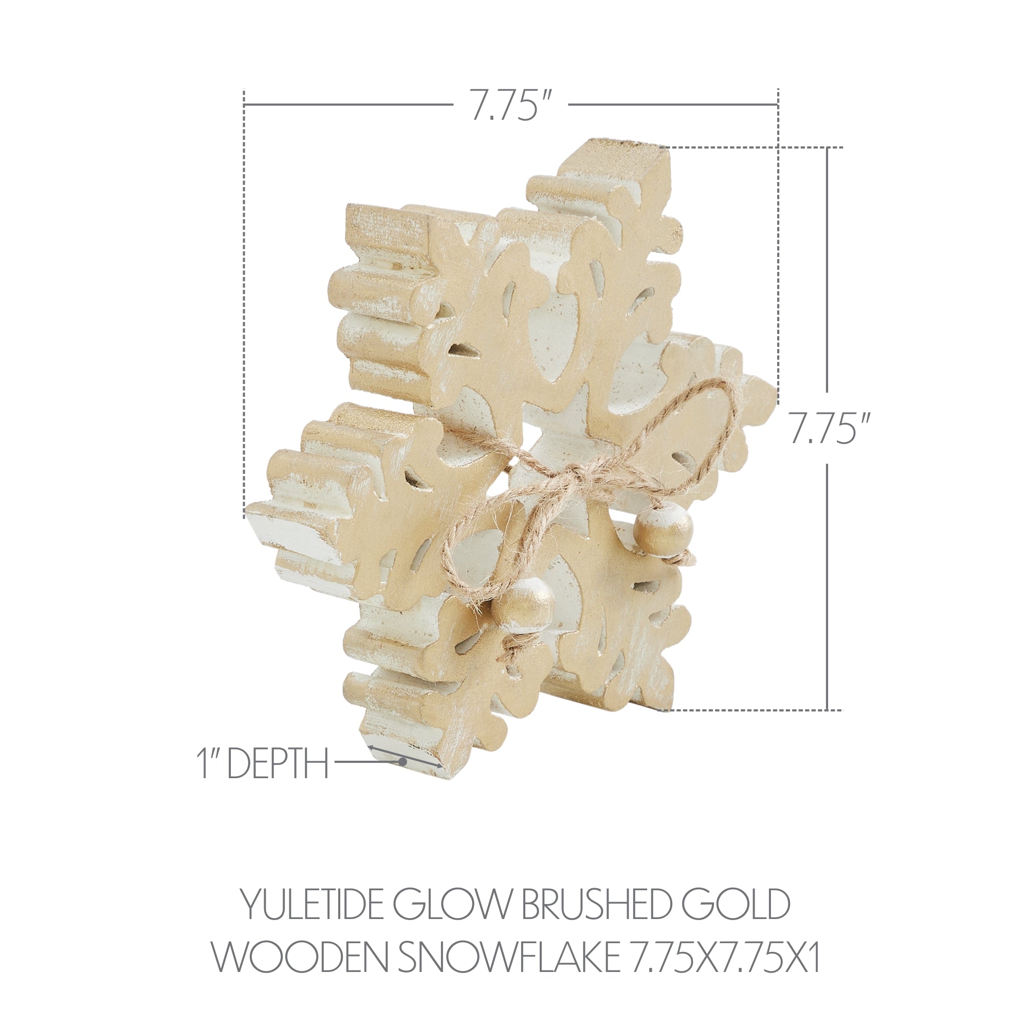 Yuletide Glow Brushed Gold Wooden Snowflake 7.75x7.75x1