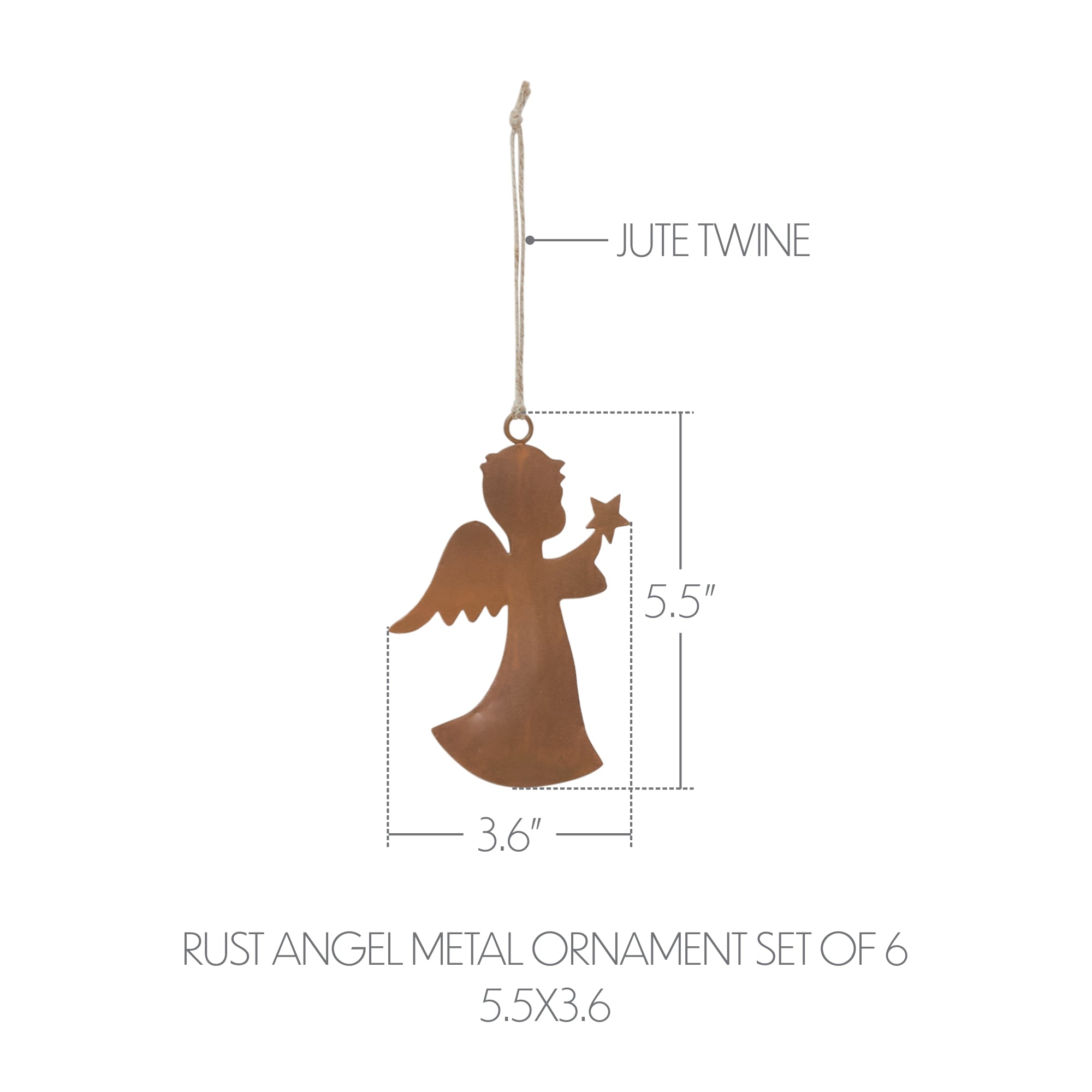 Rust Angel Metal Ornament Set of 6 - 5.5 inch