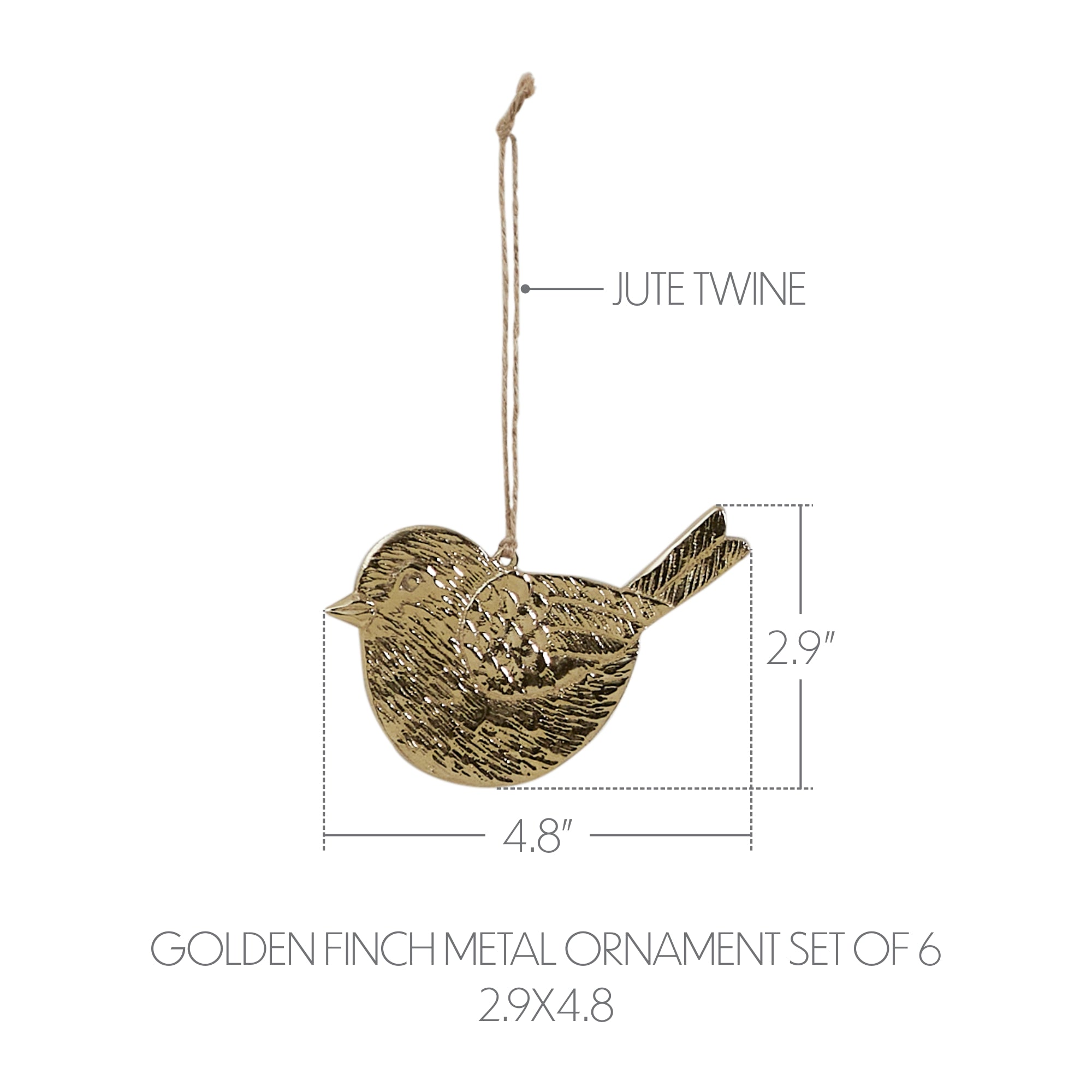 Golden Finch Metal Ornament Set of 6 - 2.9 inch
