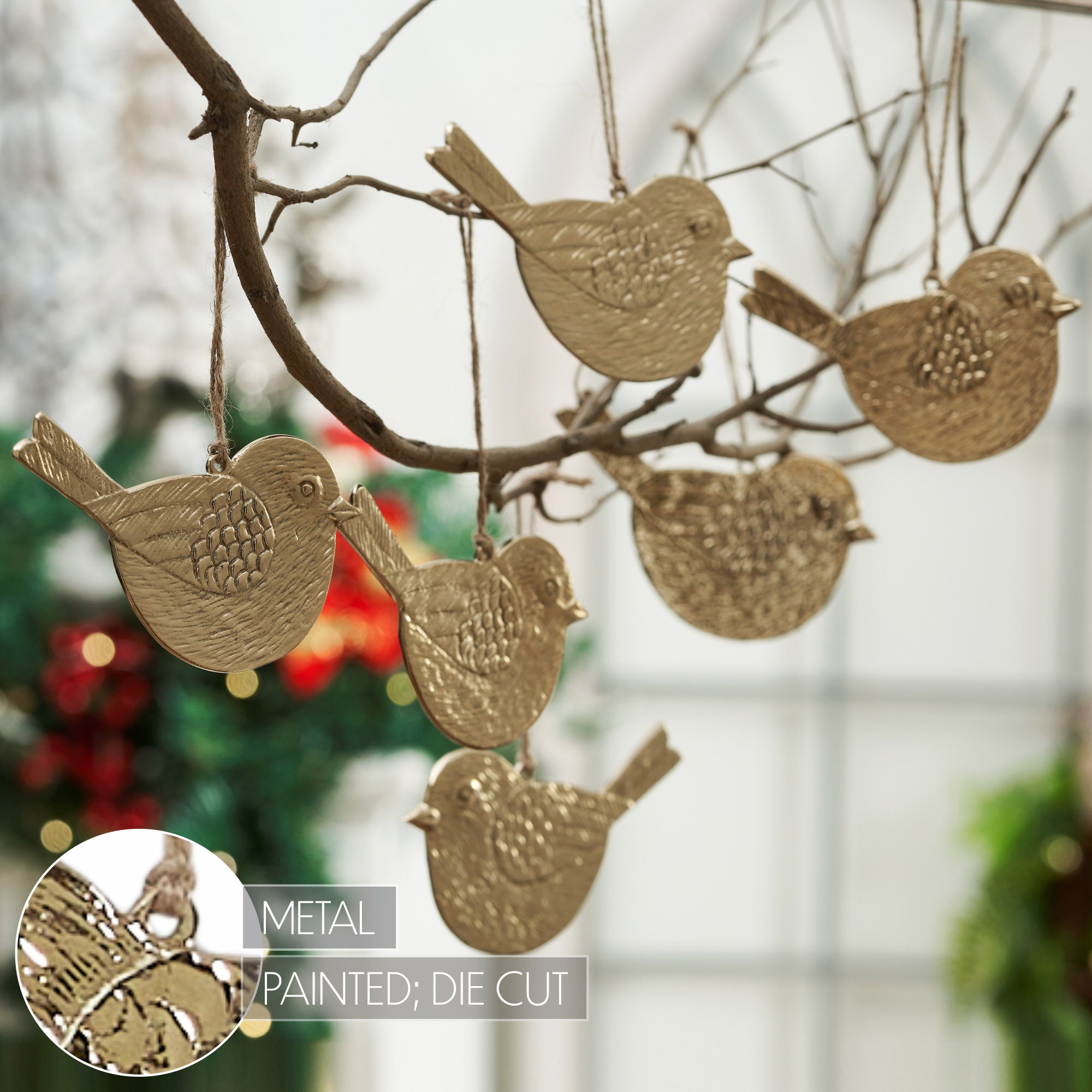 Golden Finch Metal Ornament Set of 6 - 2.9 inch