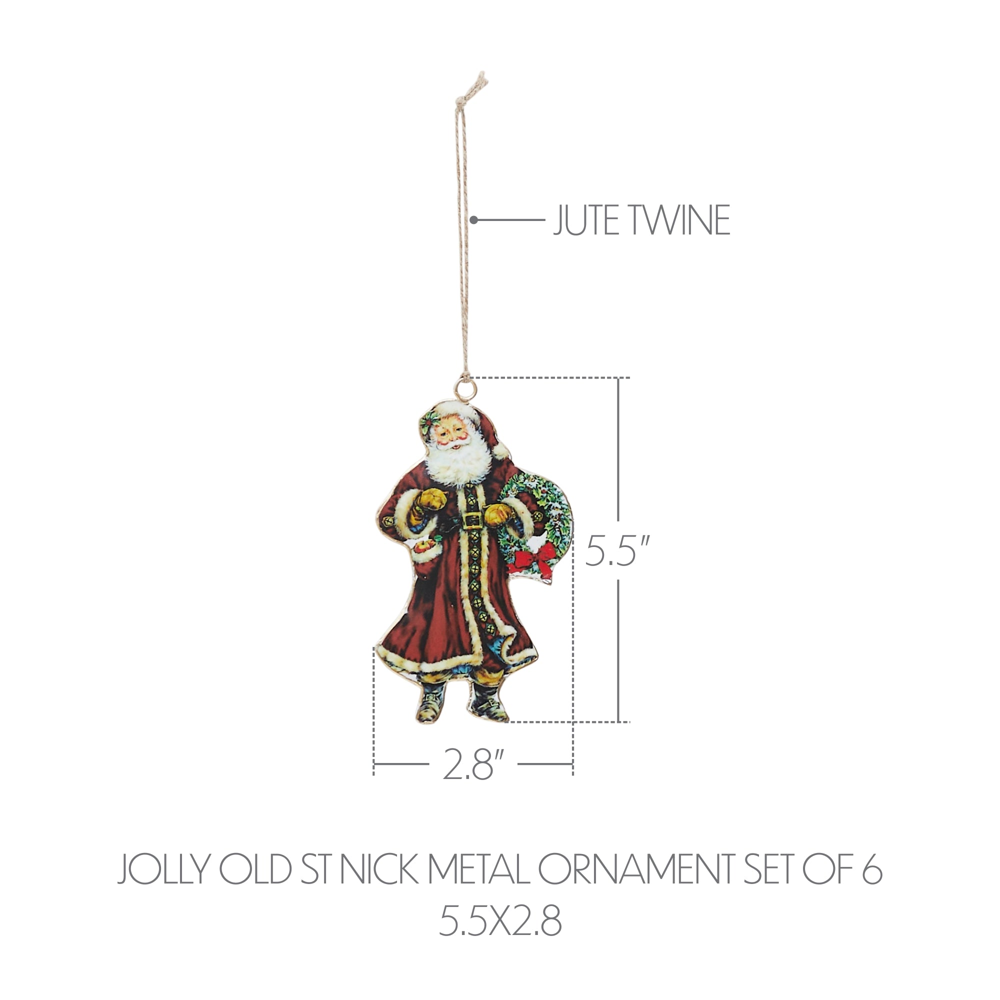 Jolly Old St Nick Metal Ornament Set of 6 - 5.5 inch