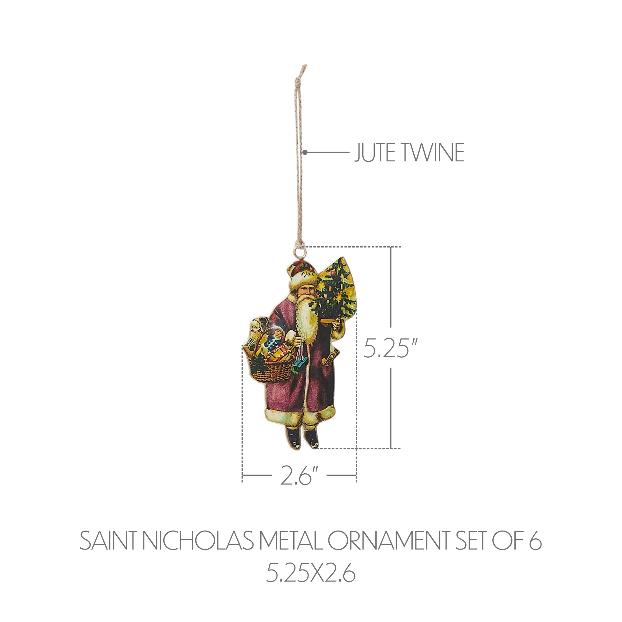 Saint Nicholas Metal Ornament Set of 6 - 5.25 inch
