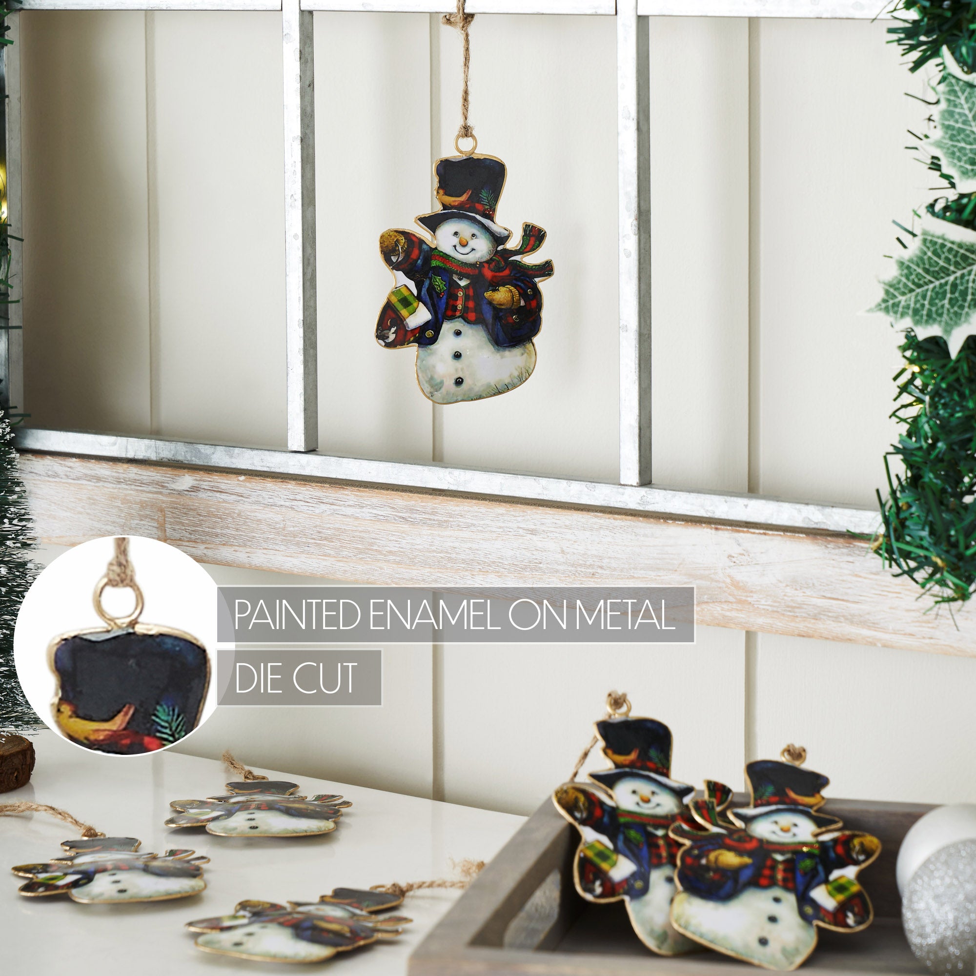 Nature's Snowman Metal Ornament Set of 6 - 4.5 inch