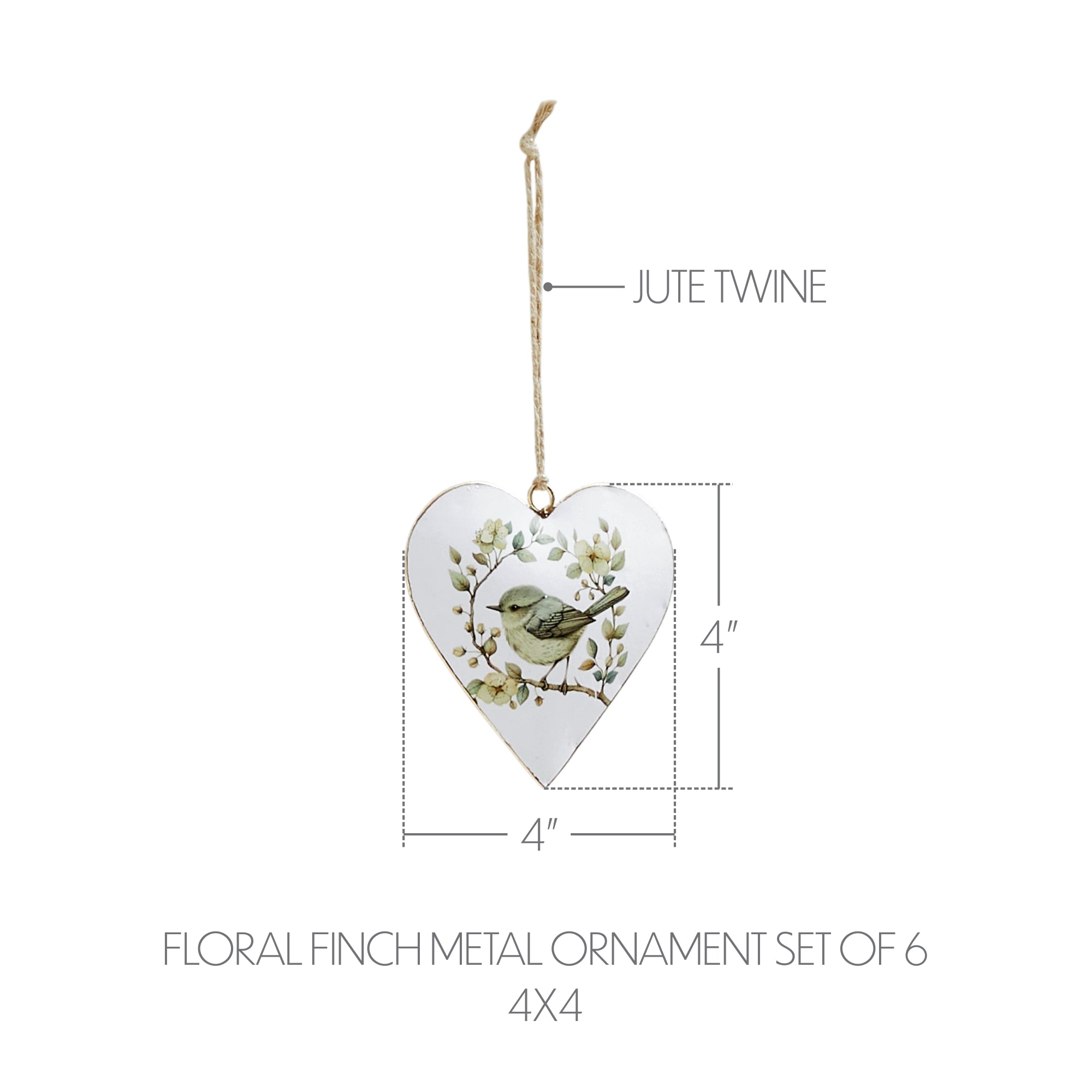 Floral Finch Metal Ornament Set of 6 - 4 inch