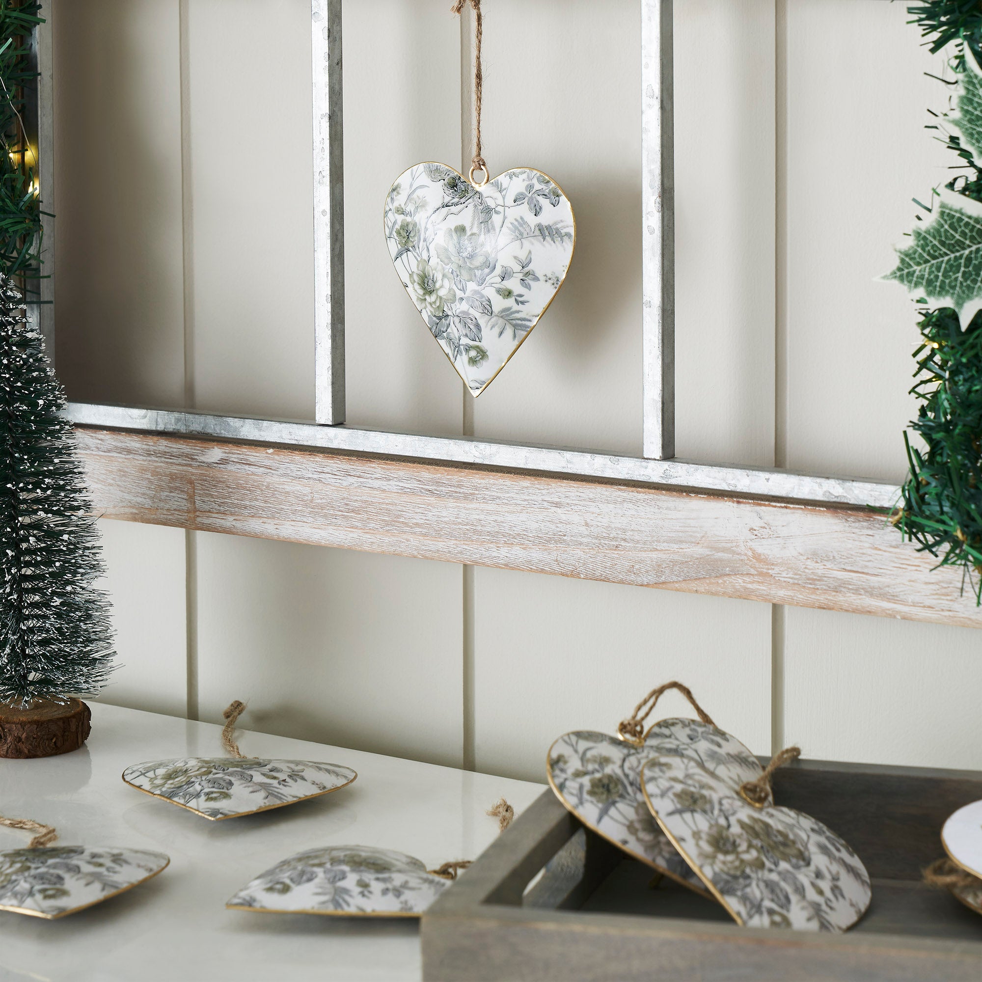 Cottage Neutral Floral Metal Ornament Set of 6 - 4 inch