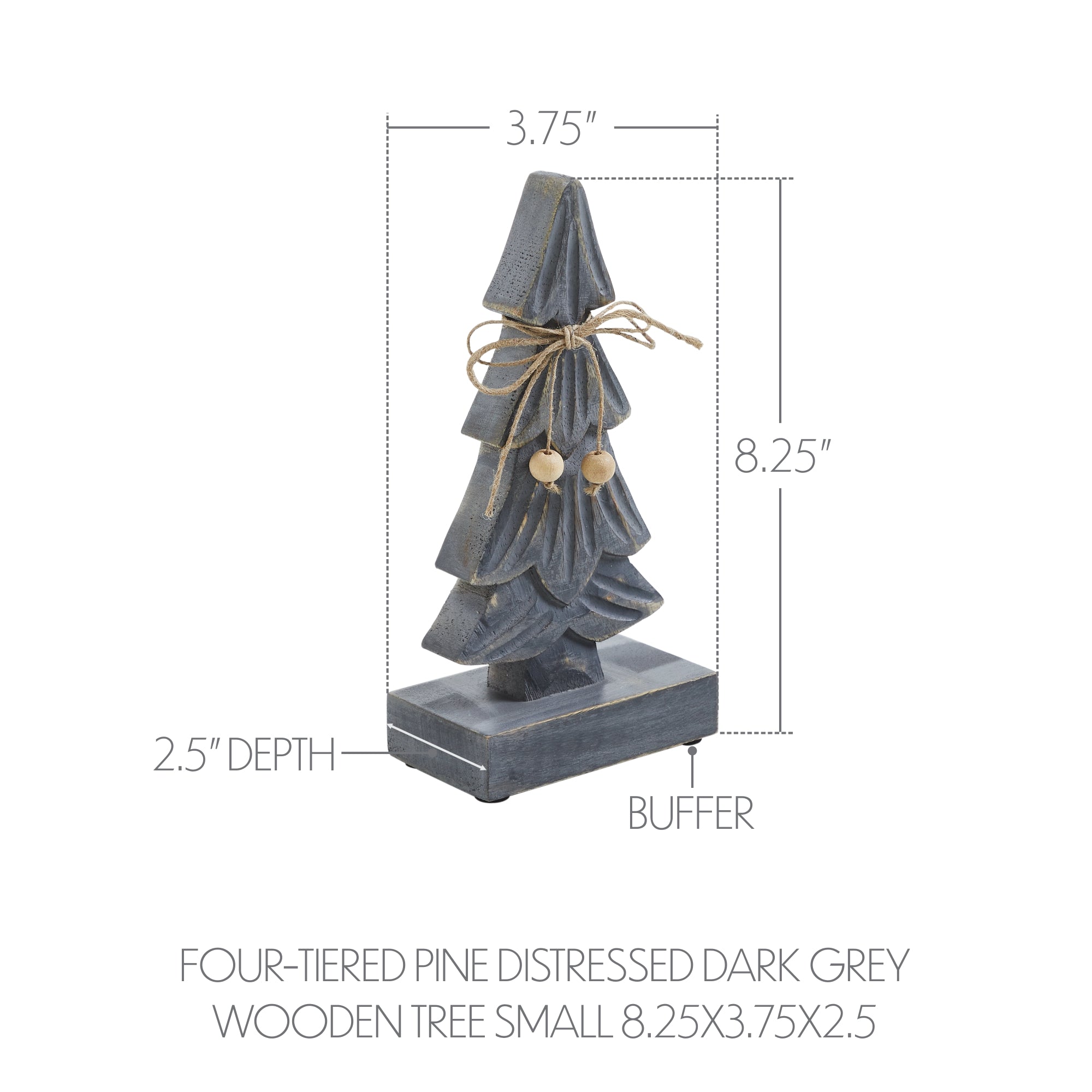 Four-Tiered Pine Distressed Dark Grey Wooden Tree Small 8.25x3.75x2.5