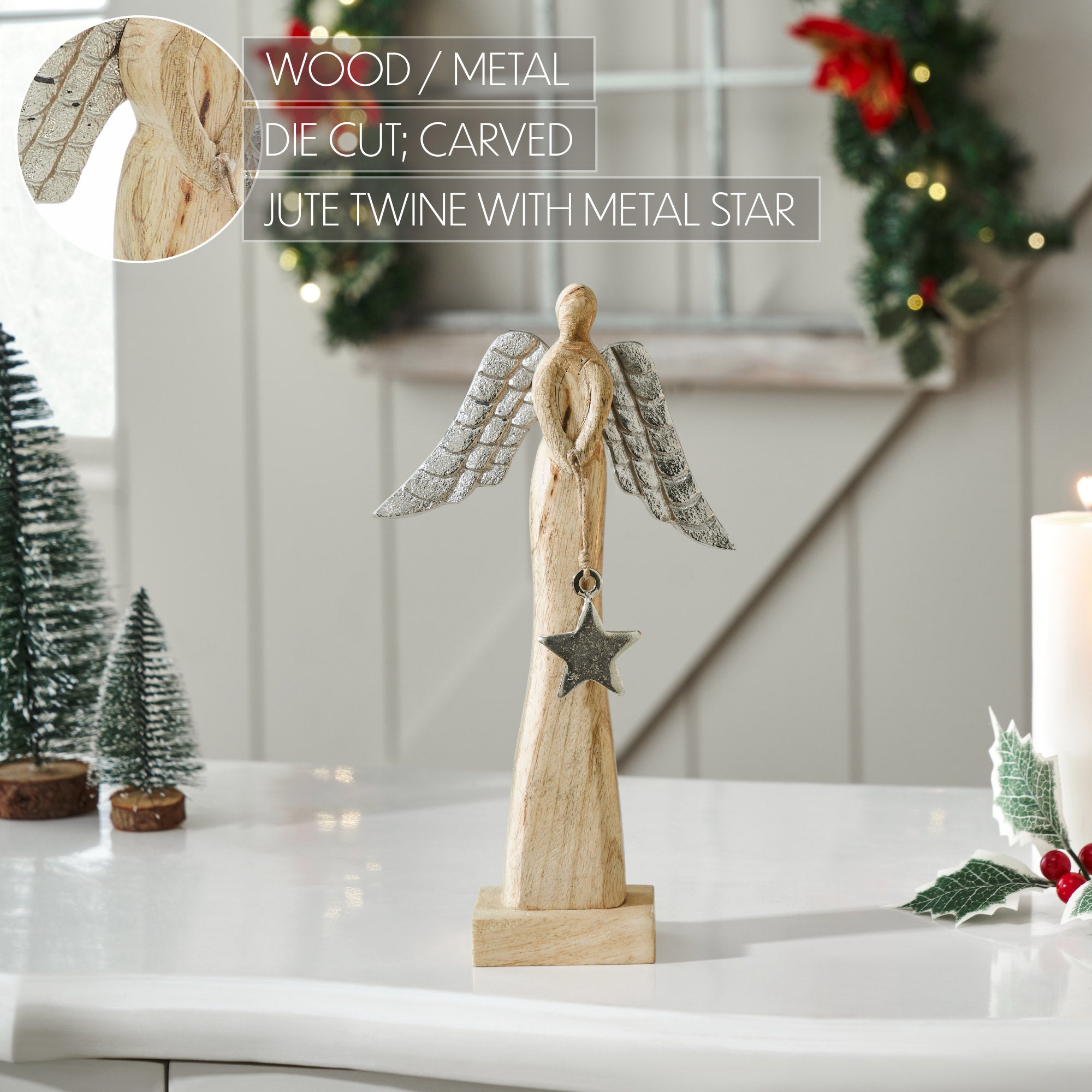 Heavenly Wings Natural Wooden Angel Small 9.25x5.25x2