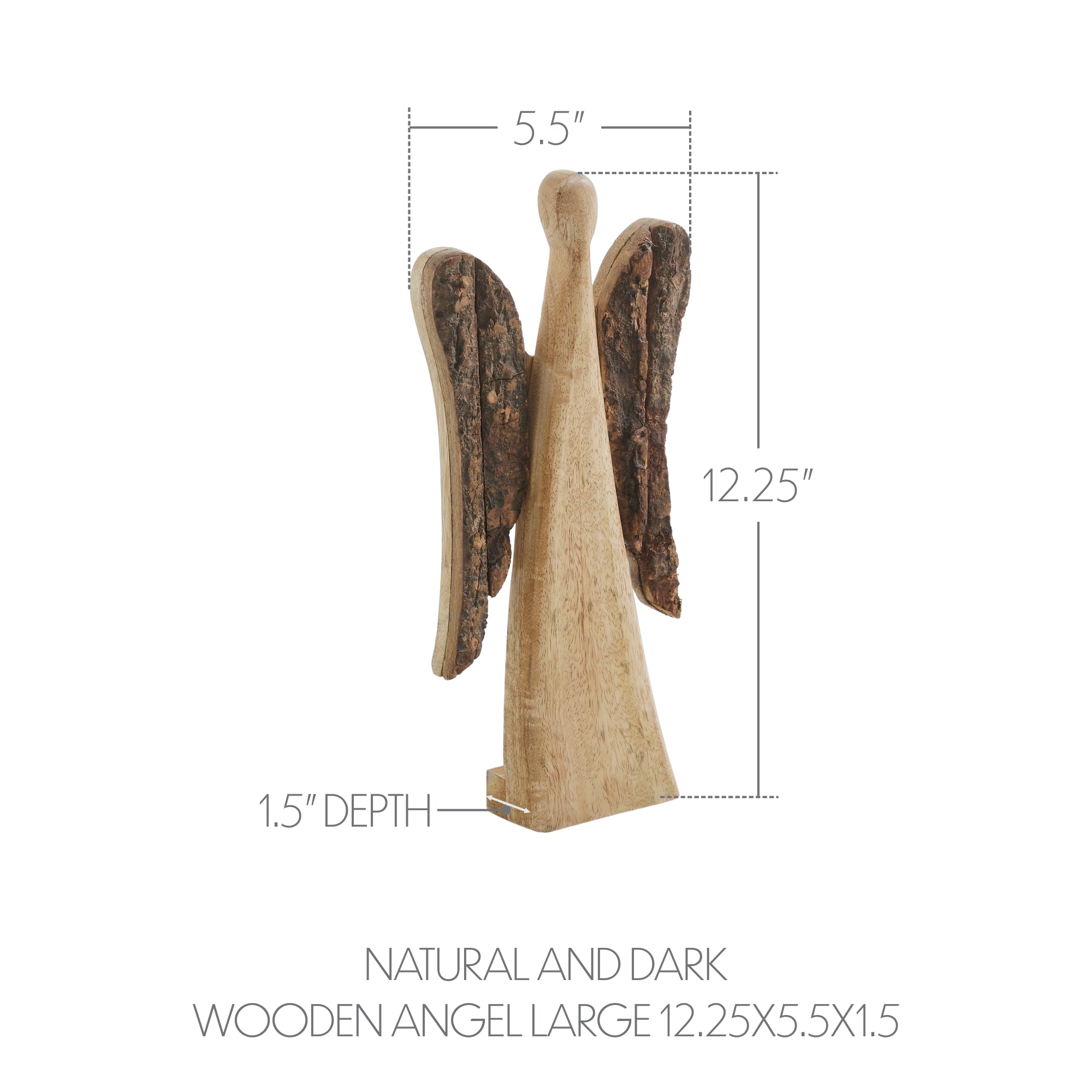 Natural and Dark Wooden Angel Large 12.25x5.5x1.5