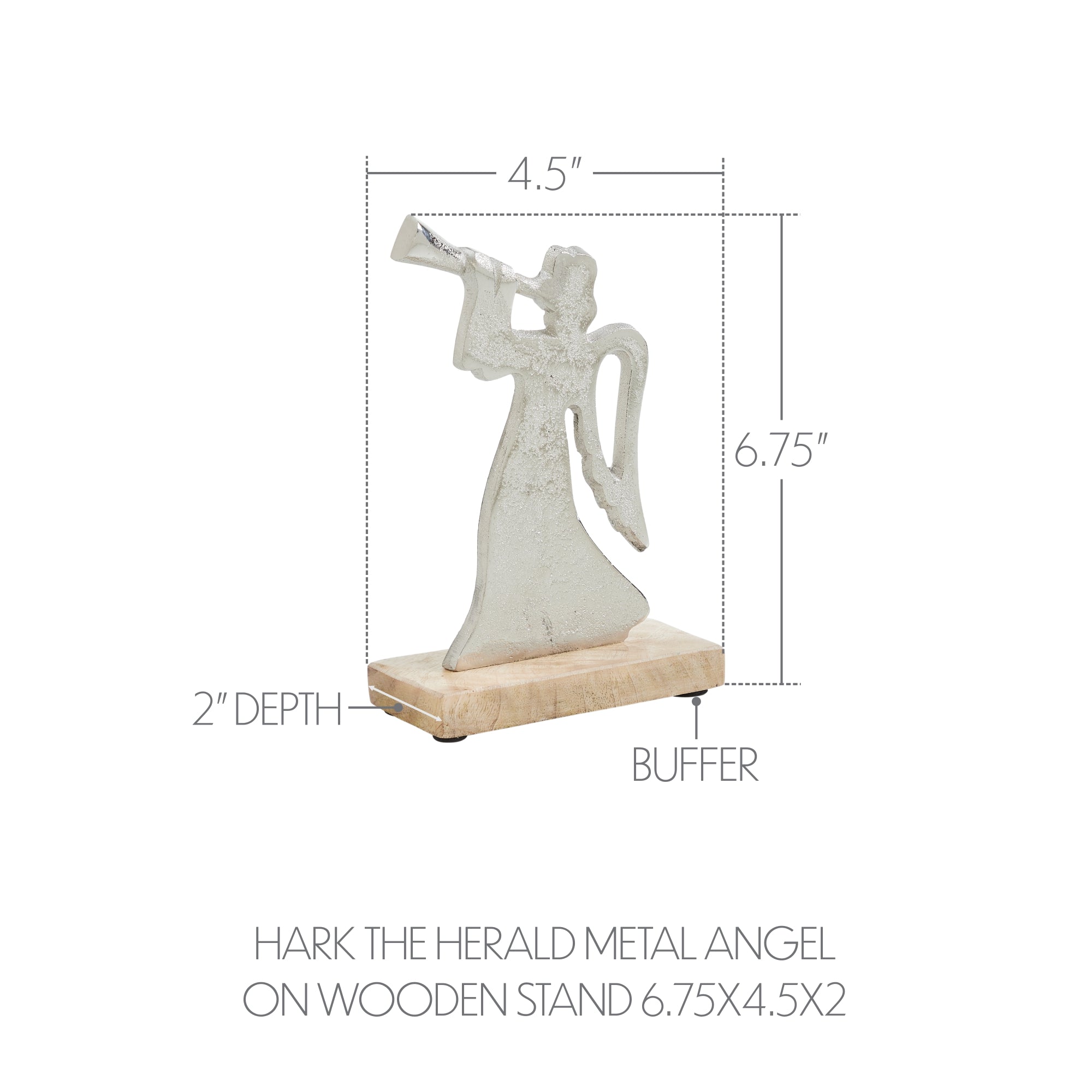 Hark the Herald Metal Angel on Wooden Stand 6.75x4.5x2