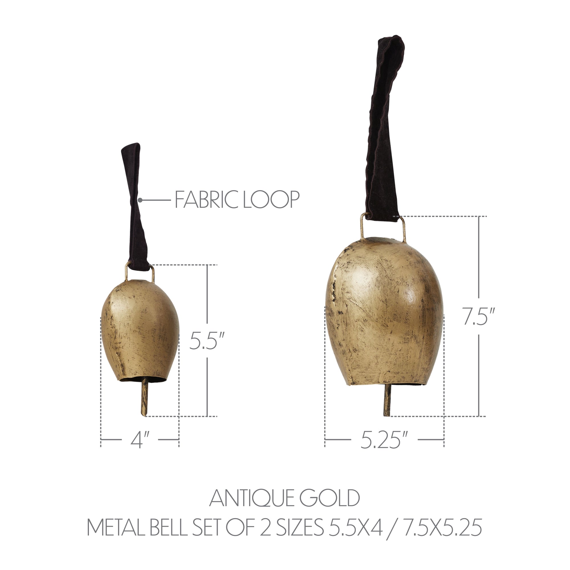 Antique Gold Metal Bell Set of 2 - 5.5/7.5 inch