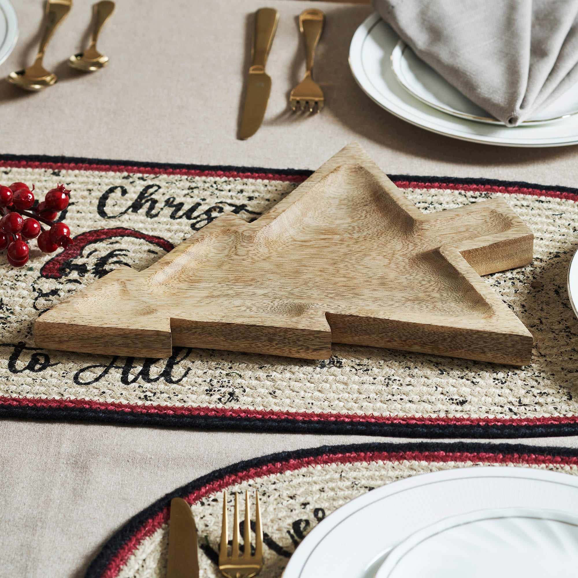 Tree-Shaped Natural Wooden Decorative Tray 13.75x10.5x1