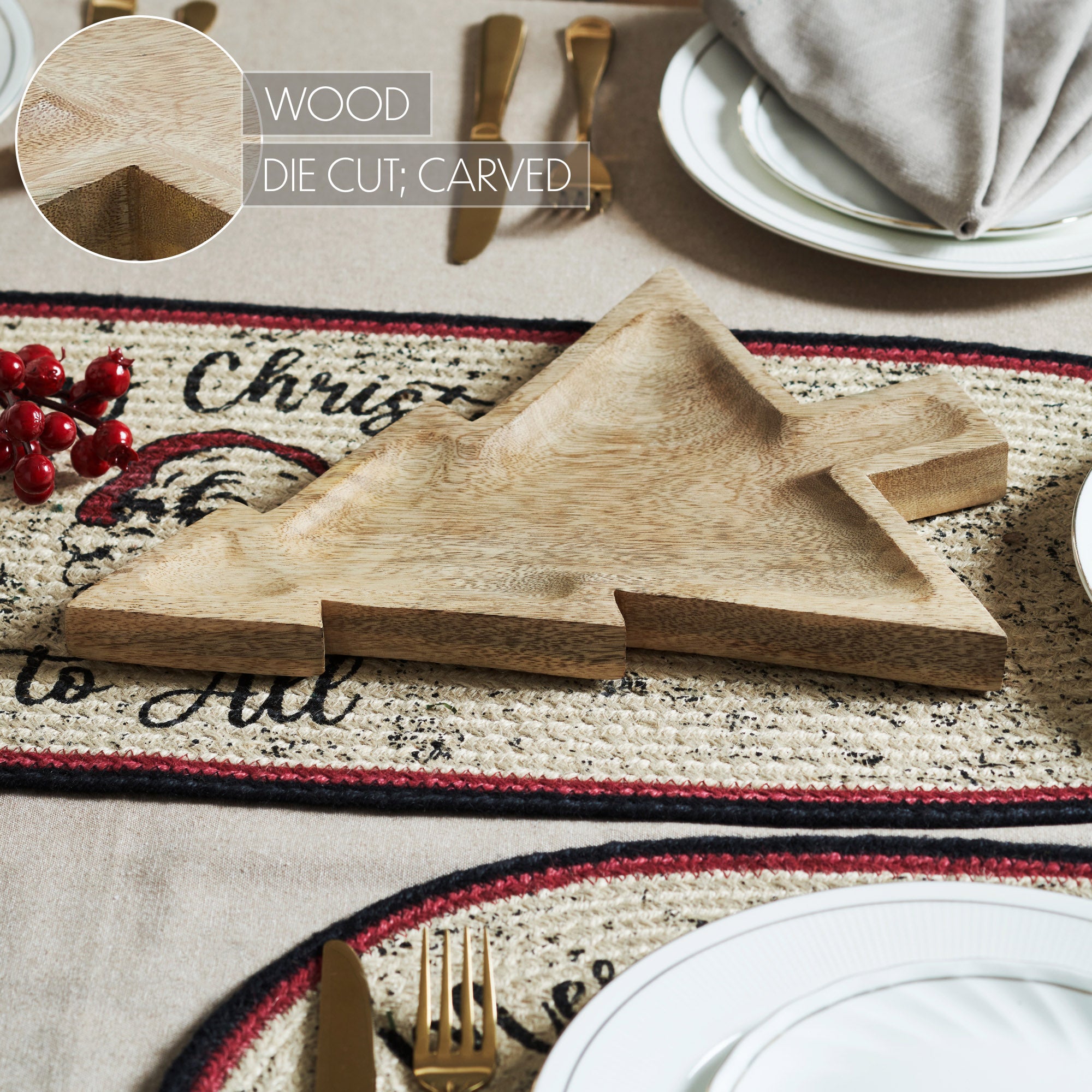 Tree-Shaped Natural Wooden Decorative Tray 13.75x10.5x1