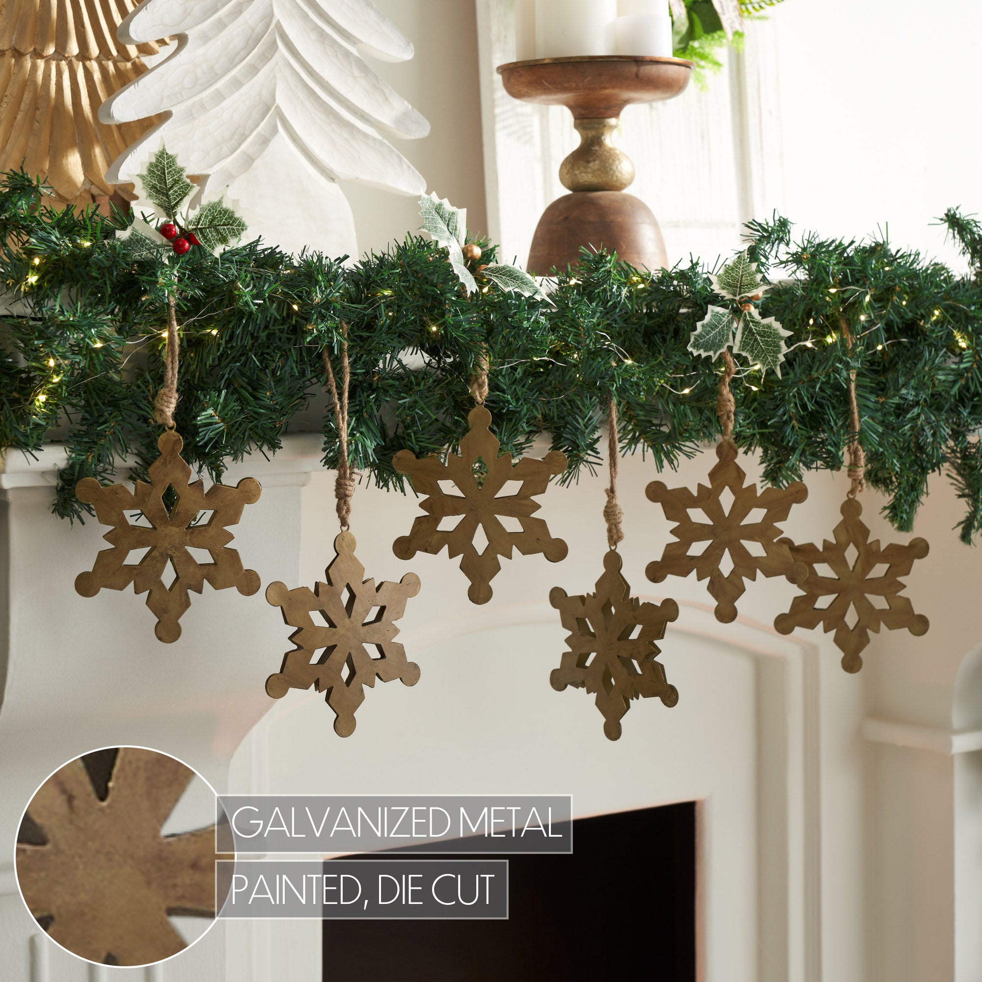 Antique Gold Metal Snowflake Ornament Set of 6 - 6 inch