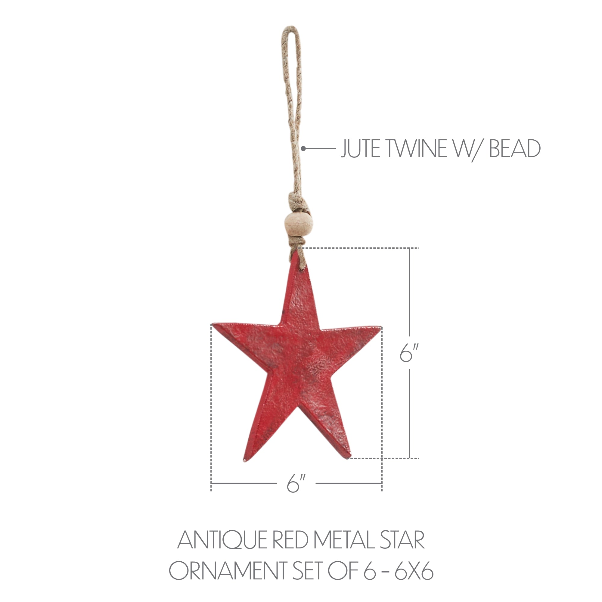 Antique Red Metal Star Ornament Set of 6 - 6 inch