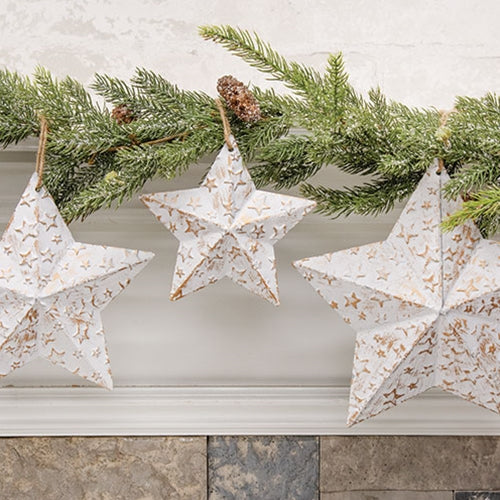 Vintage White Metal Hanging Star with Gold Embossed Stars - 5.75"
