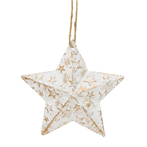 Vintage White Metal Hanging Star with Gold Embossed Stars - 5.75"
