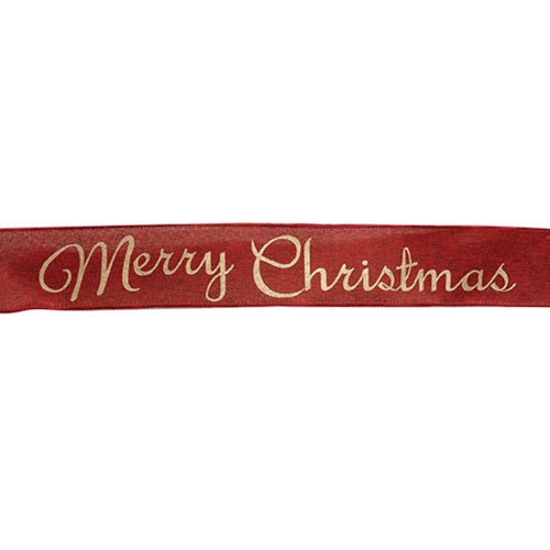 Wired Red & Gold Merry Christmas Ribbon - 2.5" x 10yds