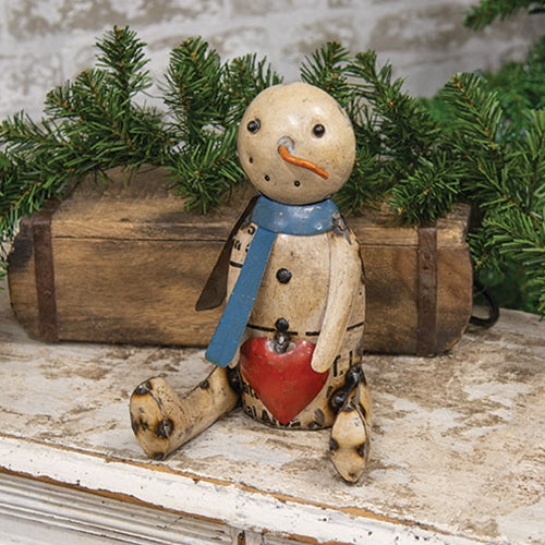 Vintage Metal Sitting Heart Belly Snowman