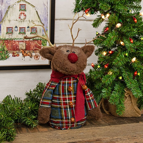 Stuffed Flannel Baby Reindeer with Red Scarf