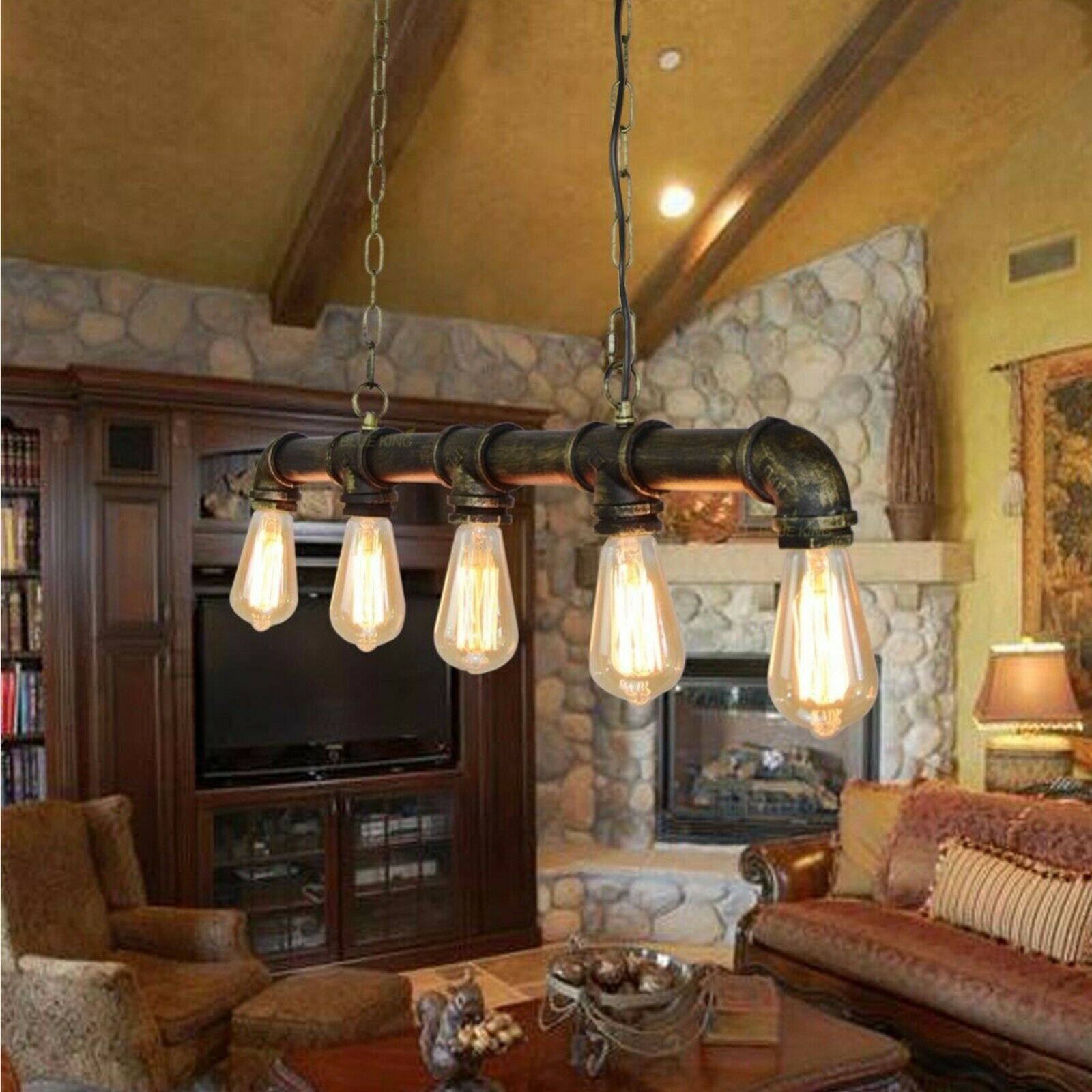 Industrial Farmhouse Pendant Light 5 light Ceiling Steampunk Metal Pipe Pendant Lamp~1340