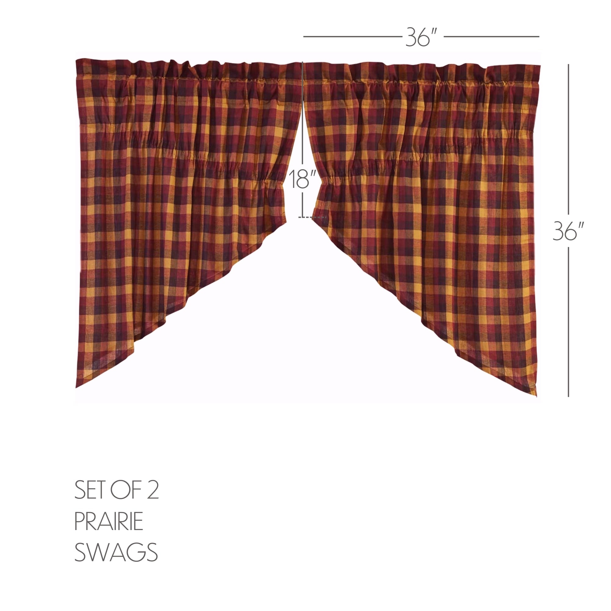 Heritage Farms Primitive Check Prairie Swag Set of 2 36x36x18