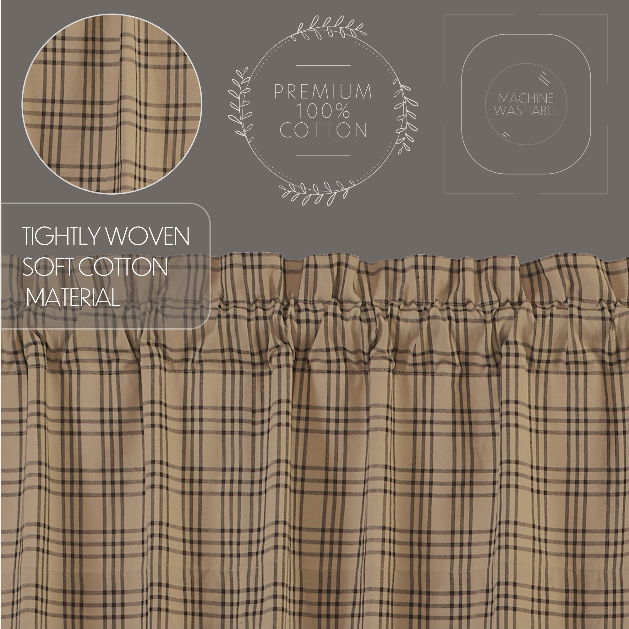 Sawyer Mill Charcoal Plaid Prairie Swag Set of 2 36x36x18