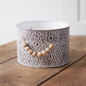 Wildflowers Stamped Metal Bucket with Wood Bead Handles